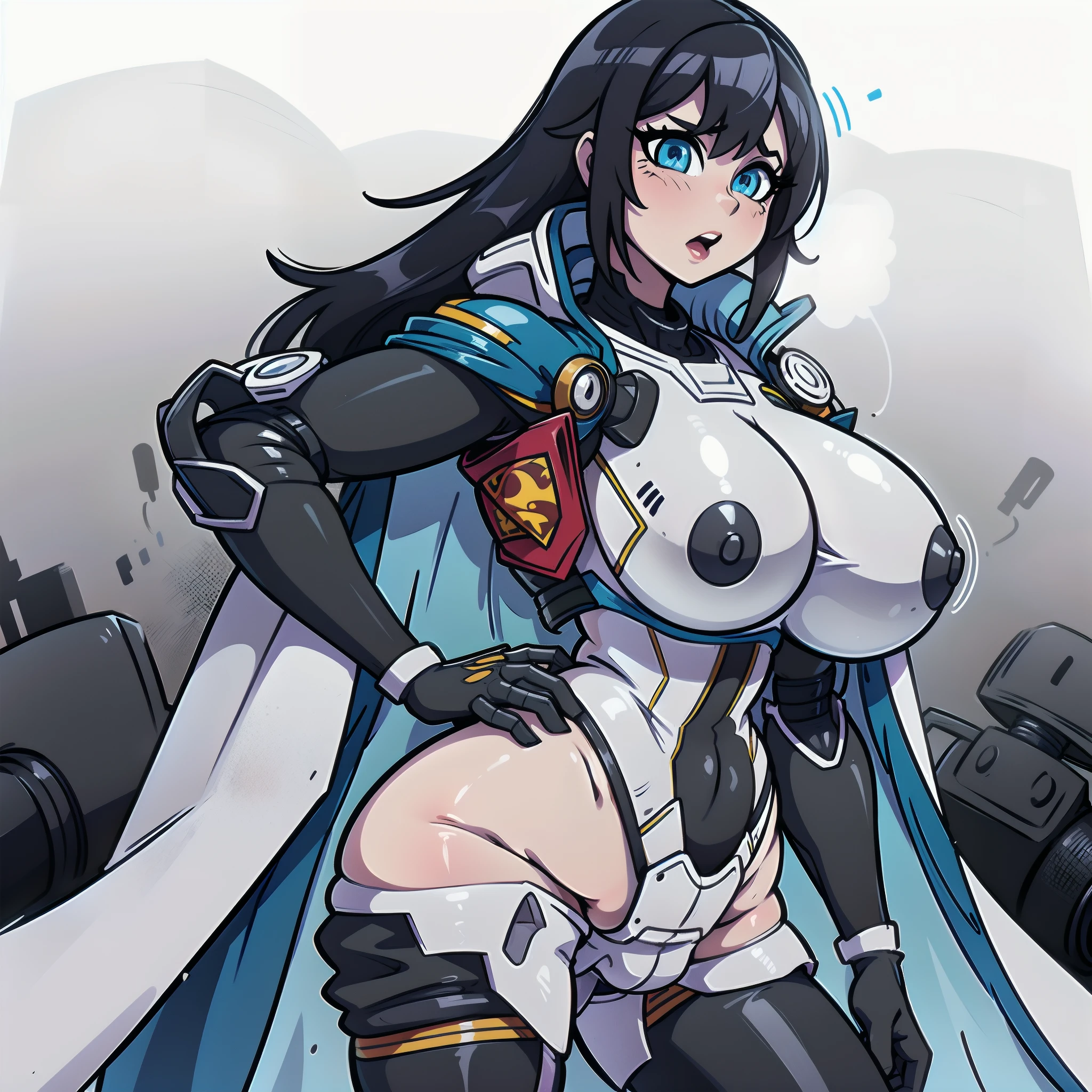 speedo, superhero, tech armor, anime lady in uniform posing as a space trooper, oppai cyberpunk, thicc, (sfw) safe for work, seductive anime woman, (1womanl:1.2), 独奏, 35 year old, __body-parts__, offcial art, 统一 8k 壁纸, ultra-detailliert, Beautiful and beautiful, Beautiful fece, ​masterpiece, top-quality, ​masterpiece, ultra fine cartoon, top-quality, 超A high resolution, anime realism, sunlights, POV, Amazing beauty, Dynamic Poses, delicated face, Vibrant eyes, (Seen from the front), ((She wears a full-body Superman suit, Full suit)), ((mini shorts)), ((Huge breasts:1.2)), Blue-black top、red cloak、superman、((Capital letters on the chest:1.2)), (((Vulgar))), Very detailed abandoned spacecraft background、A detailed face、Detailed complex busy background、Messy and gorgeous milky white、highlydetailed skin、soft skin、Visible Pore、foco nítido、Volumetric fog、8K UHD、Digital SLR、hightquality、film grains、fair white skin、photorealisim、Lomography、The huge metropolis of the future dystopia、