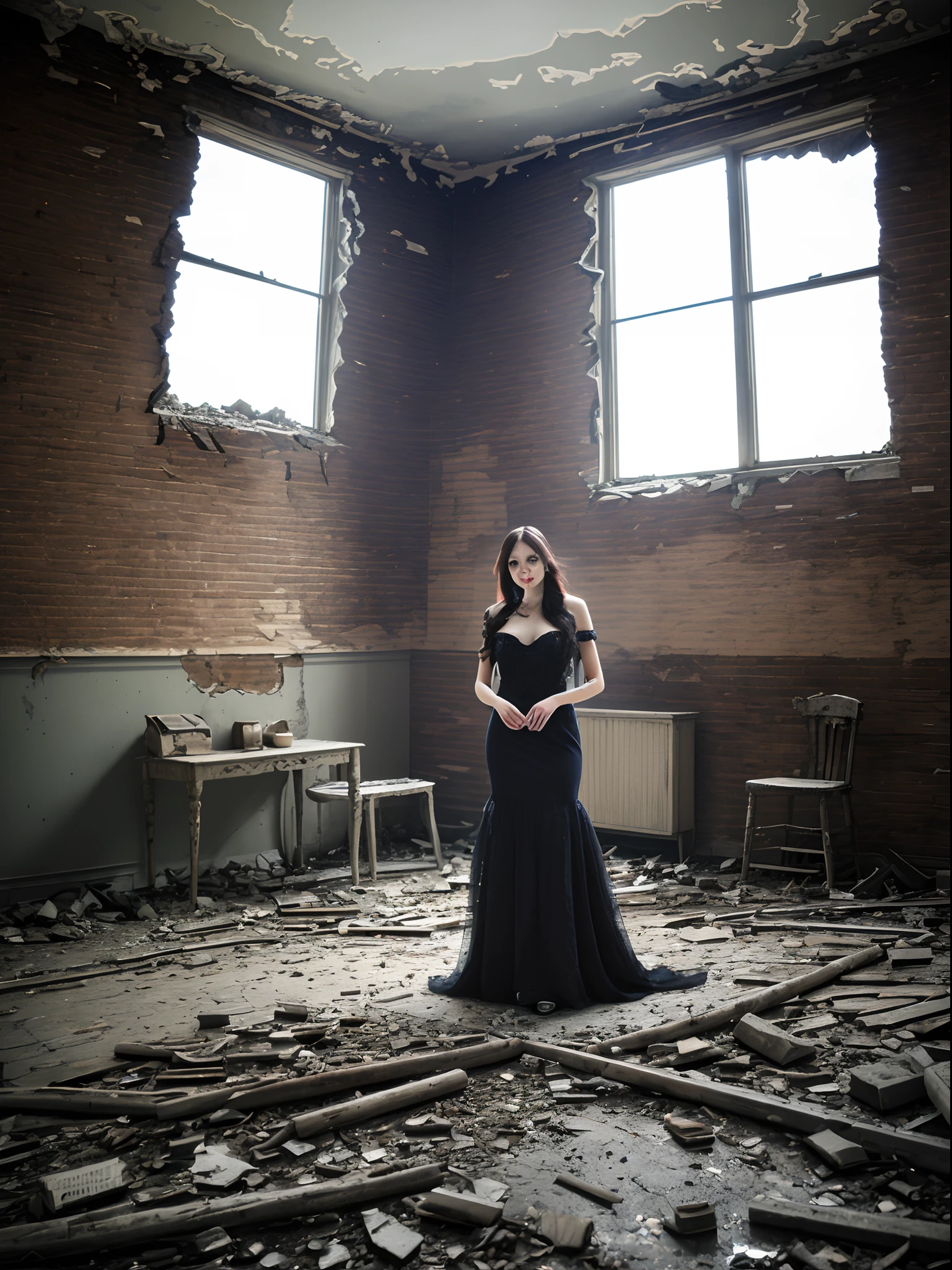 Photo session of an attractive woman in a ruined house
---