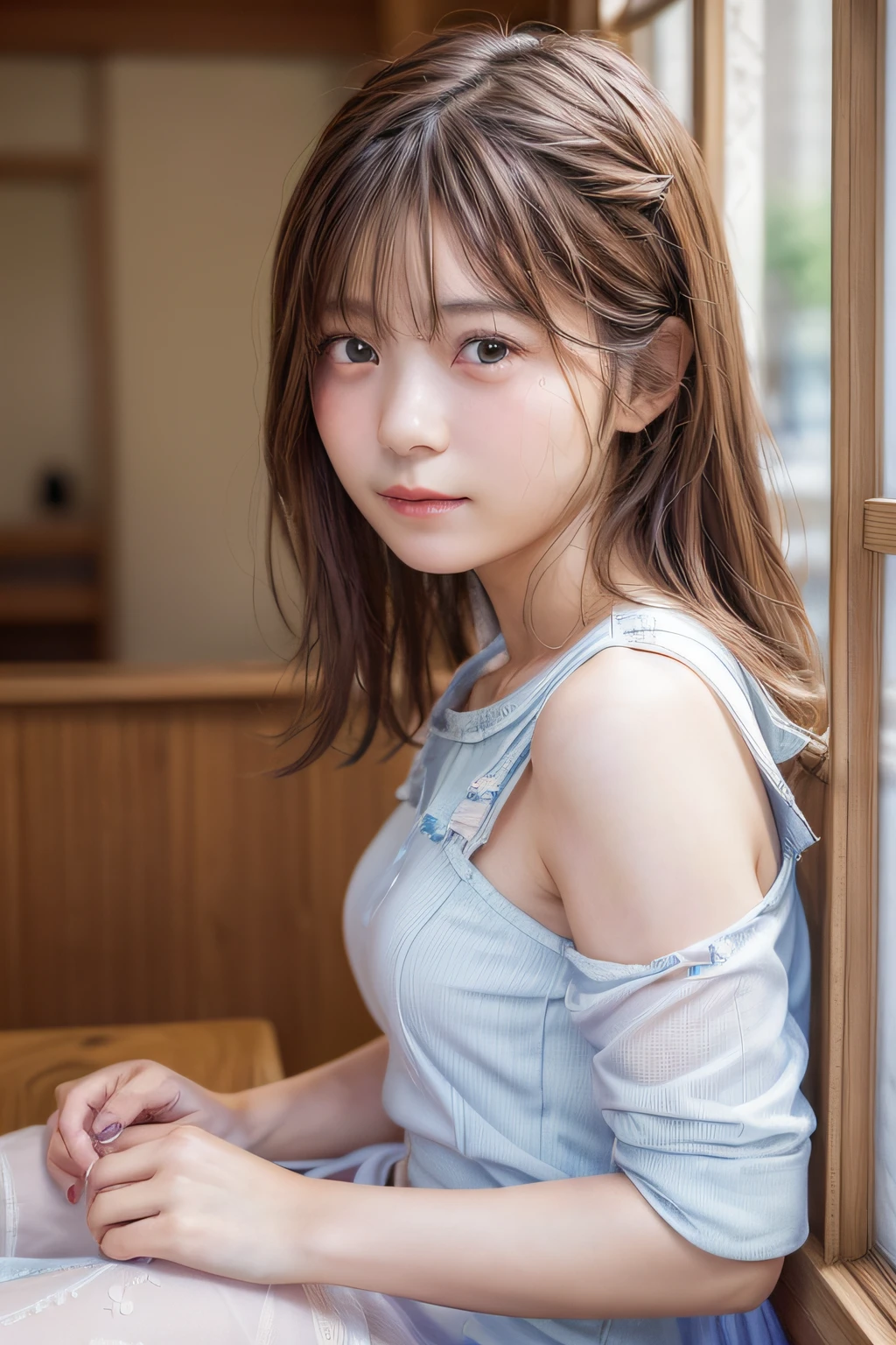 ((Top image quality、8K、​masterpiece：1.3))、Realistic high-quality photos、top-quality、girl cute-fine face、 beautiful Japan girl、Photo of slim little girl model、Beautiful girl model、young japanese girl、Young cute face、japanaese girl、13-year-old maldel、Btiful Model Girl、The innocent look of the girl next door、lovely delicate face、Brown hair、Beautiful brown eyes、Tear bag、drooing eyes、young body、on the floor on all fours，posture with buttocks sticking outward,,