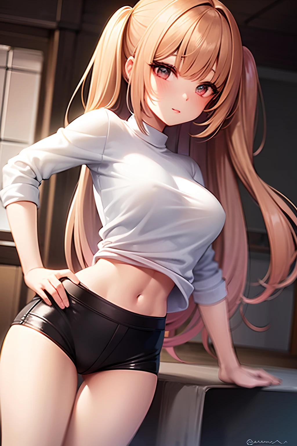 1girls, wears a much too long white sweater all over his body, Seductive girl