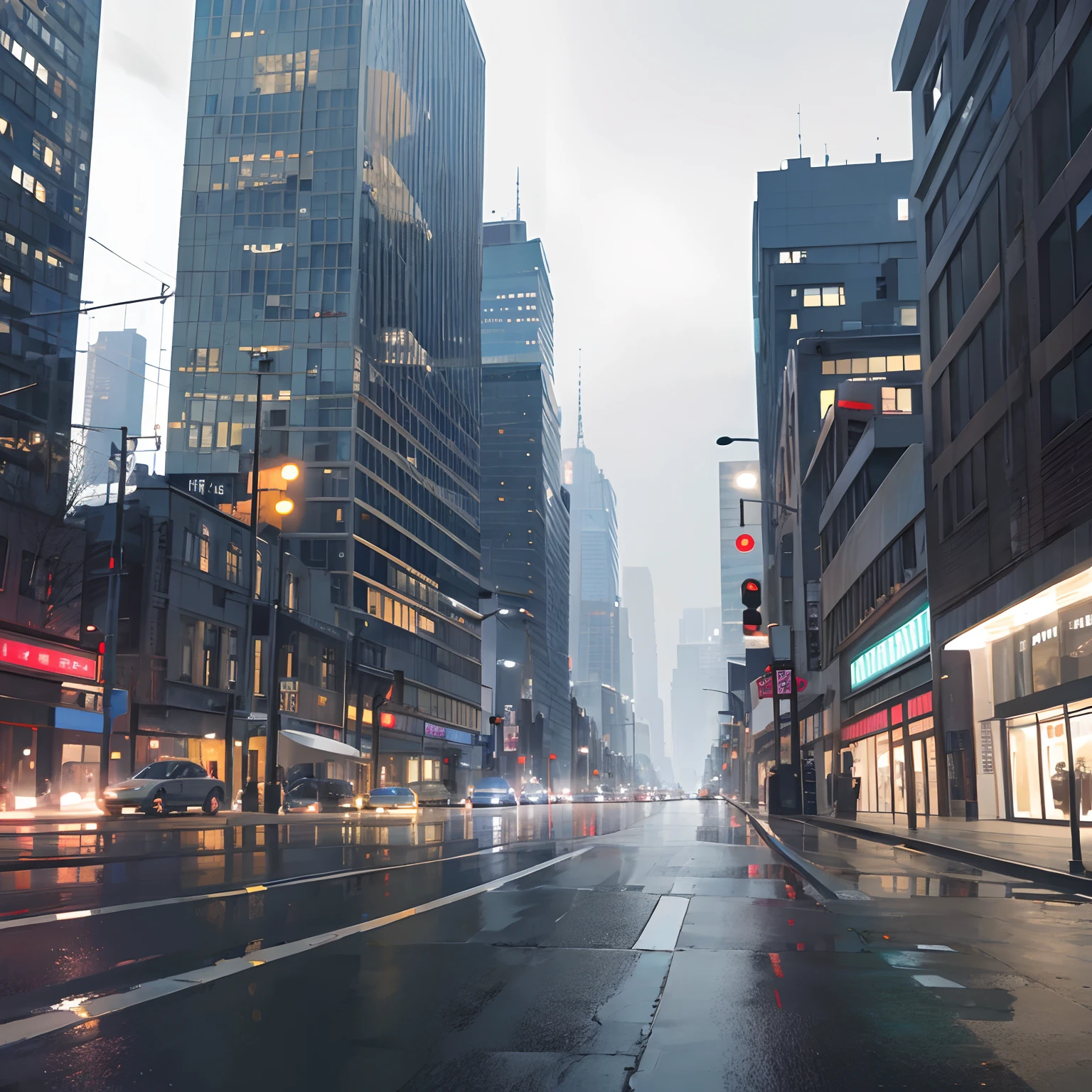 Beautiful city scene, street, gray city, ultra sharp, hd, 8k, manners, beauty, cuteness, beautiful and attractive city, gray sky, roads