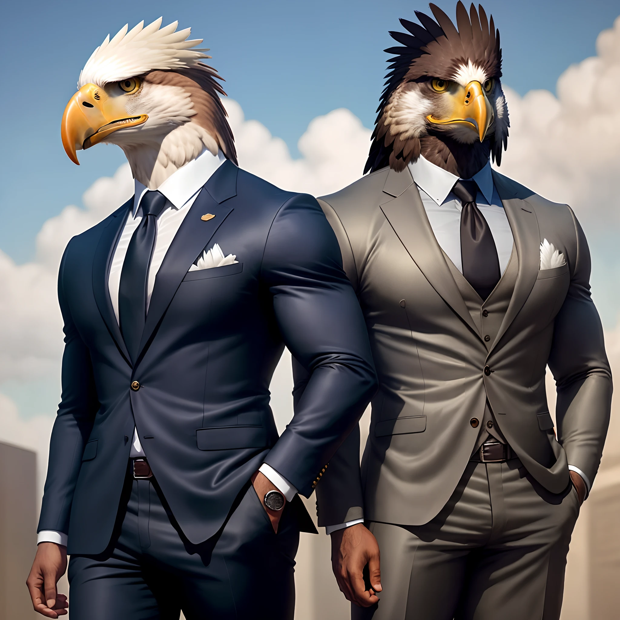 Anthro eagle muscled in suit like bodyguard