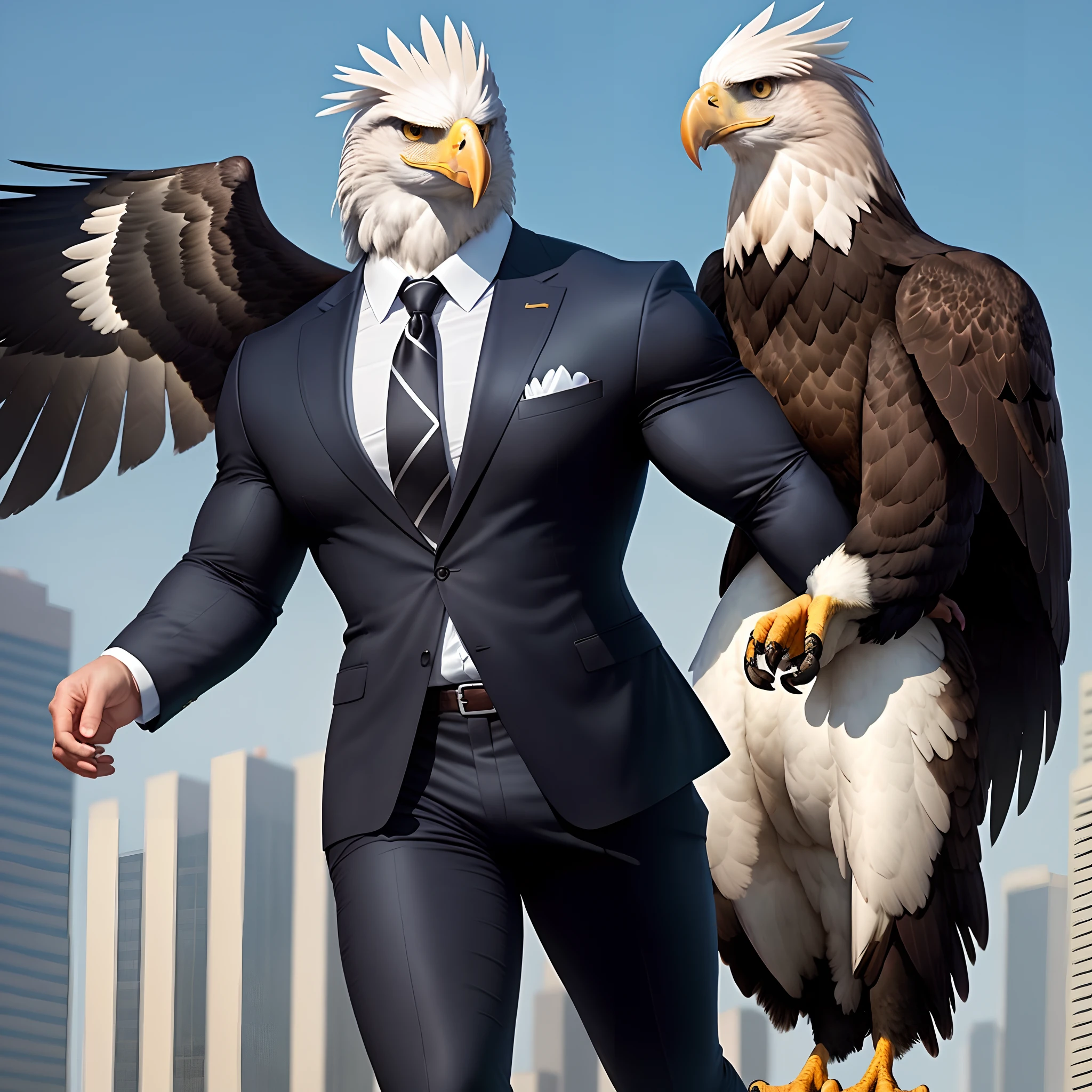 Anthro eagle muscled in suit like bodyguard