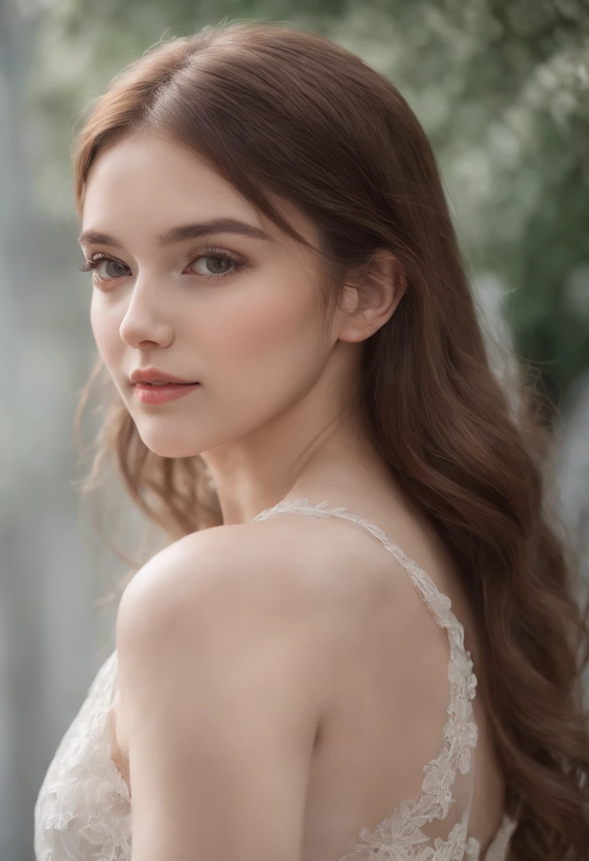 (Top Quality, 8K, Masterpiece: 1.3)), (1 person: 1.4), 1girl, american girl, Goddess, 19 years old, portrait photography, high contrast, divine perspective, aperture F1.2, focal length 24mm, upper body, photo pose, fine lace, slip dress, black satin slip dress, brand dress, simple cut, long brown hair, hair tying, ultra detailed skin details, looking at the viewer, looks like a highly attractive hollywood star