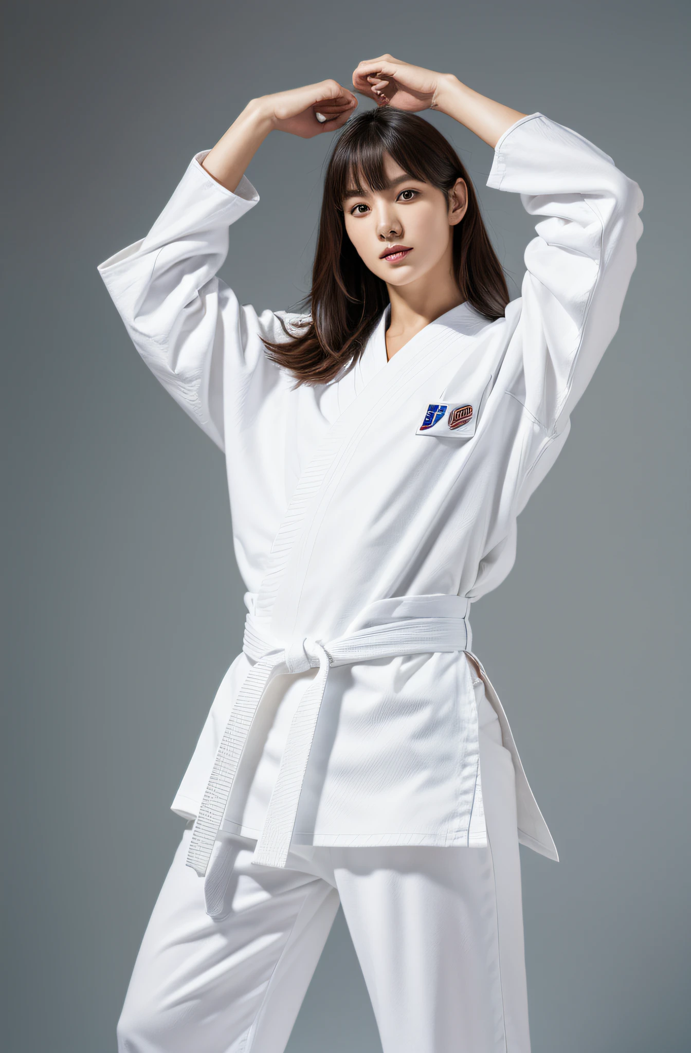 Highest quality、Japanese、White judo uniform、naked、Inserting the penis into the vagina、、Normal position、Have sex、Thick pubic hair、smile