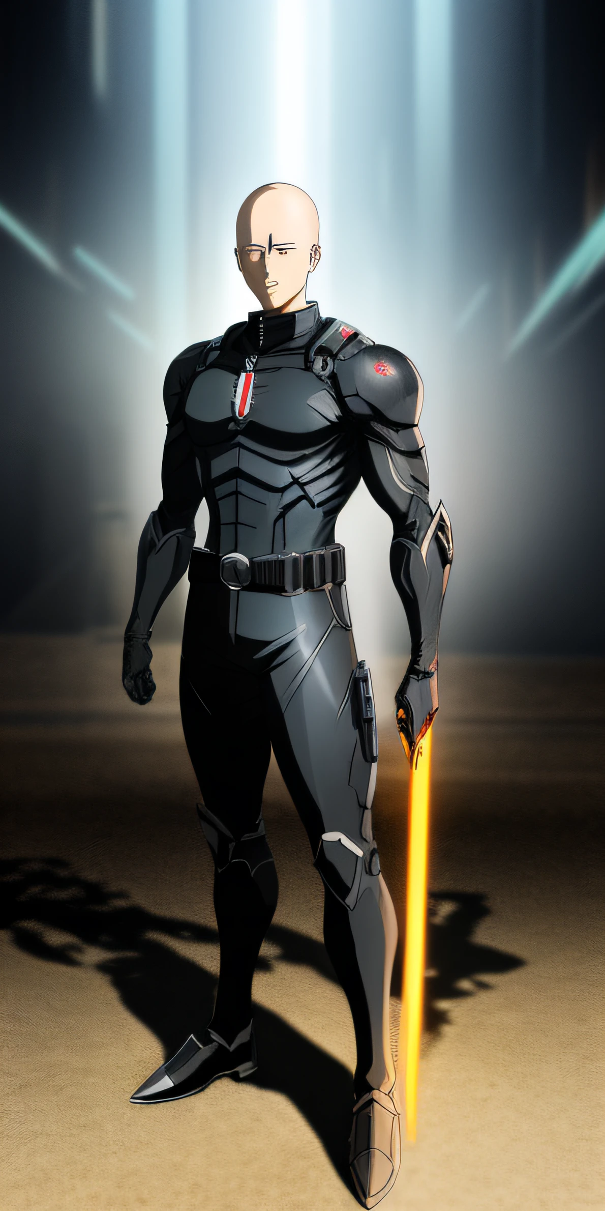 Seinen Anime Screenshot, One Punch Man anime Demon cyborg in anime style, full body portrait, single character design, volumetric lighting, ( cel shading: 1. 3) , sketch marks, ( hand painted: 1. 2) , sharp focus, highly detailed, octane render