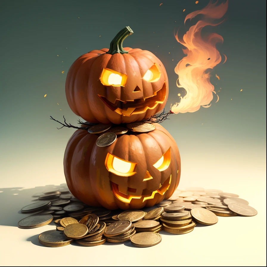 Halloween pumpkin spitting out coins