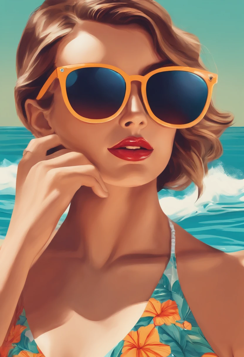 Swimsuit beach holding sunglasses