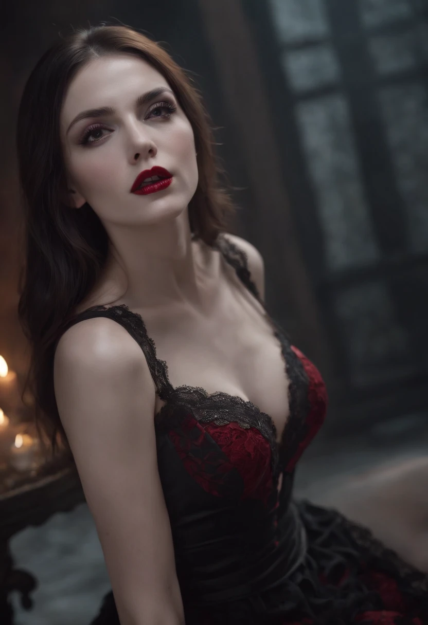 1 Vampires, (Female:0.8), poison fangs, Blood, Neck bites, Pale skin, intense eyes, Seductive expression, (Blood dripping:1.2), (Erotic atmosphere:1.3), Dark hair, Long flowing hair, (Black lace dress:1.2), (cropped shoulders:0.9), (Red corset:1.1), (Torn clothing:0.8), (Seductive pose:1.2), (Moaning:1.4), (Moonlight:1.3), (gothic environment:1.2), (haunting background:1.1), (lifting one leg:1.2), (Glossy lips:0.9), (Whisper sweetly:1.2), (sensual lighting:1.3), (Long nails:1.1), (Heavy atmosphere:1.2), (A lingering touch:1.3), (Erotic tension:1.4).
