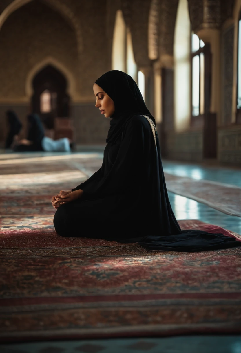 a girl wearing a hijab, getting groped in her private areas by multiple men while she is praying in a mosque, bend down, back shot