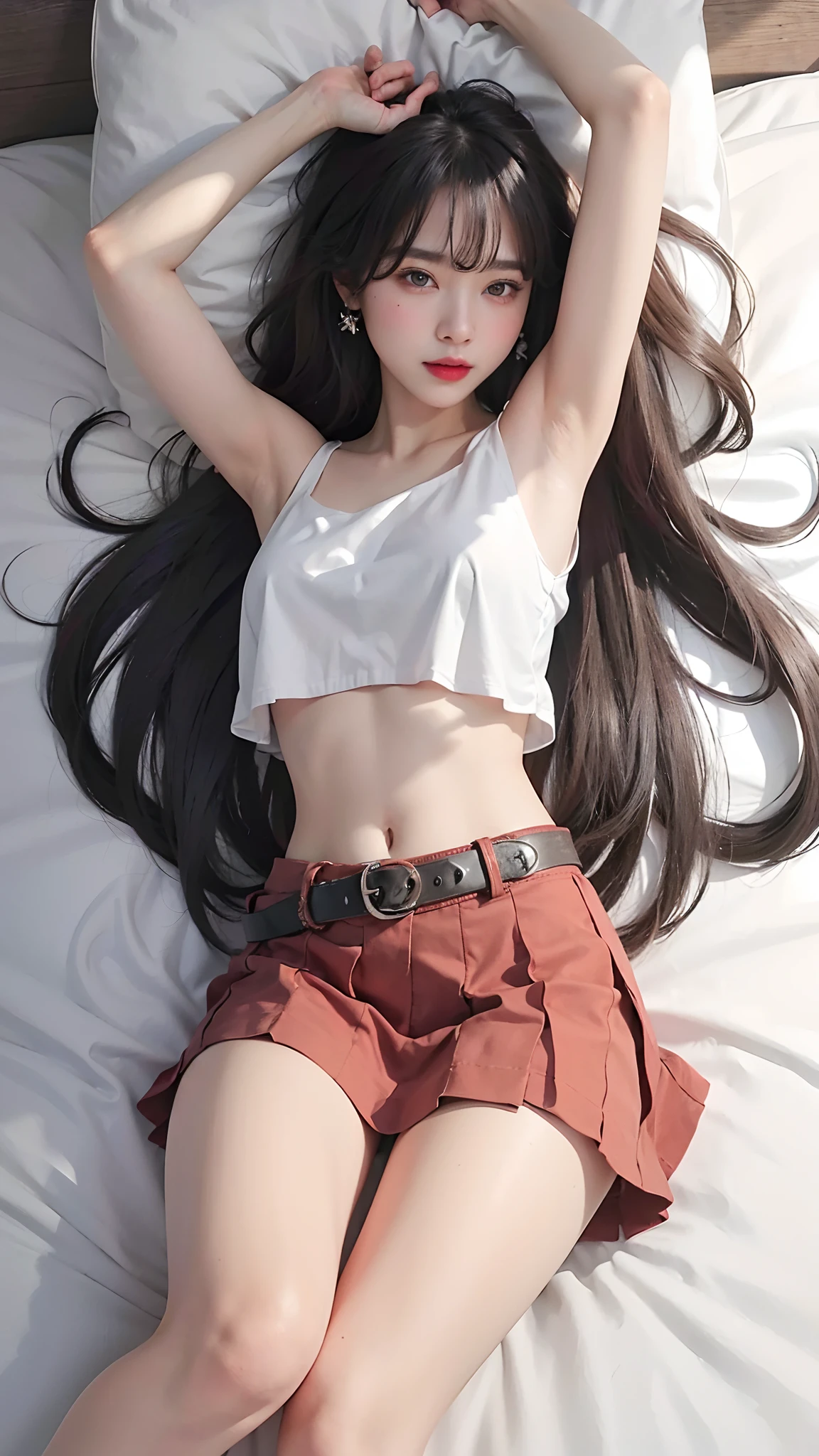 high quality,masterpiece,extremely detailed,high res,4k,ultra high res,detailed shadow,ultra realistic,realistic,dramatic lighting,1girl,solo,detailed face,realistic eyes,realistic skin,dynamic hair,dynamic pose, dynamic angle, white flowery dress,white background,smile,red lipstick