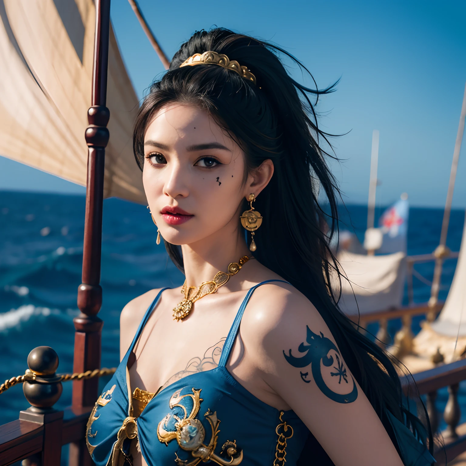 athena, kingdom, sky, Mythology, sunbathing, Cinematic lighting, prise de vue en grand angle, tresses, hair ornament, very long hair, detailed eyes,