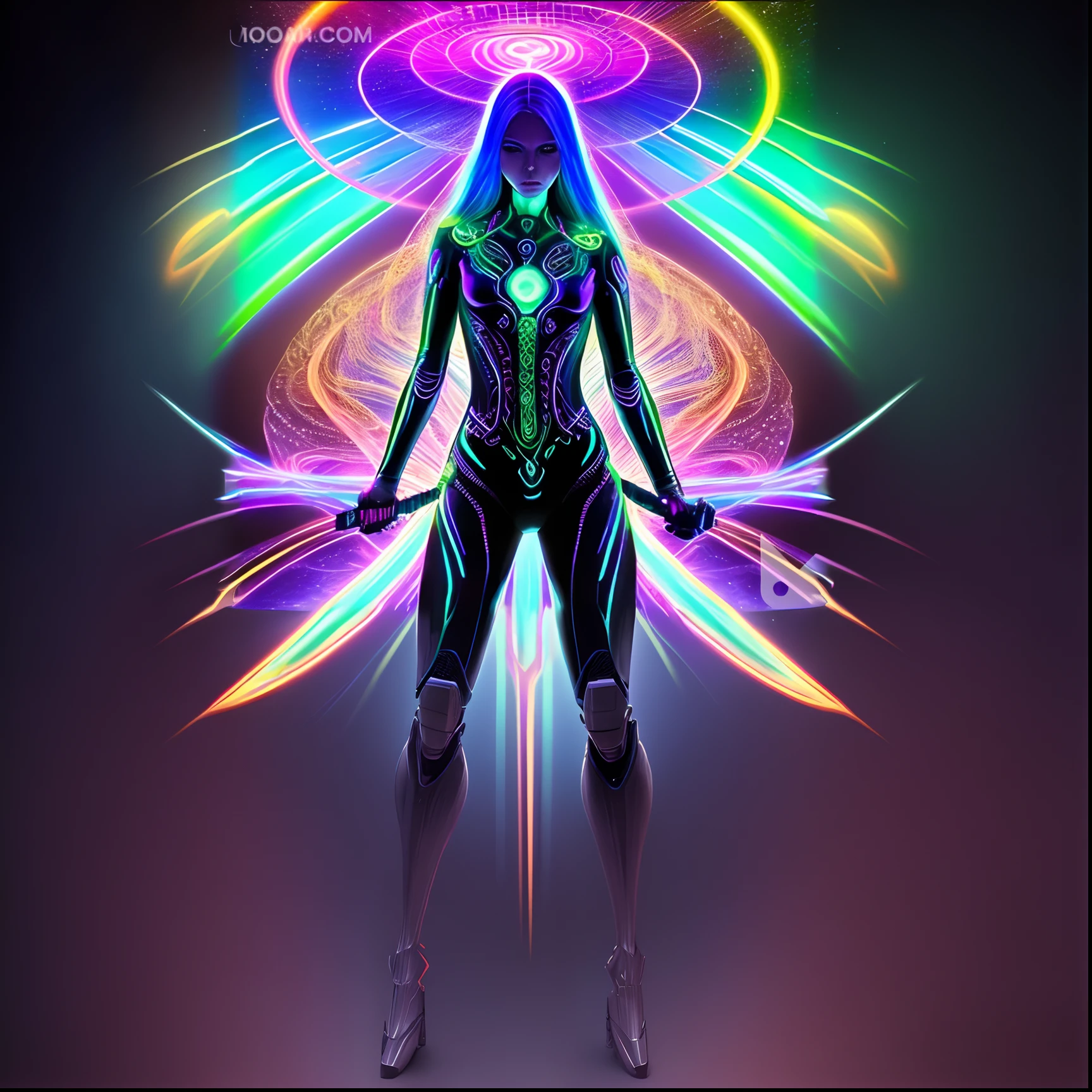 Full body shot portrait,Alex Grey style,cool android Woman,wearing unique colorful armor,
high technology armor,unique pattern armor,beautiful face like Russian beautiful nWoman,white background,
dynamic lighting,insanely detailed,sharp focus,smooth,64k,masterpiece,