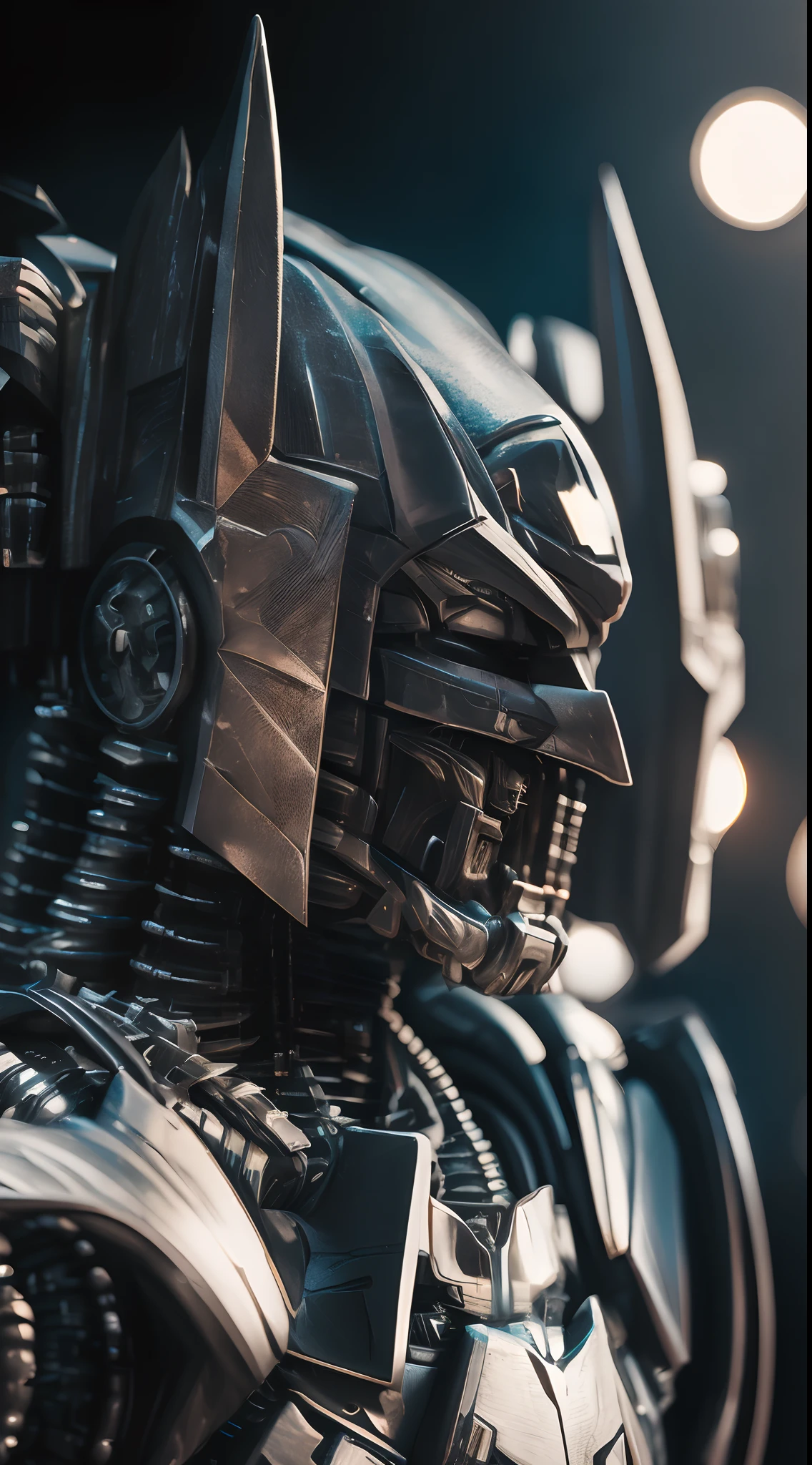 Transformers, Batman and HR Giger style, photo realism, hyper-detail, natural light, light background, photos, studio lighting cinematic shooting + dynamic composition, incredible detail, sharpening, detail + intricate details + professional lighting, cinematic lighting + 35mm + anamorphic + lightroom + photography + bokeh + lens flare + film grain