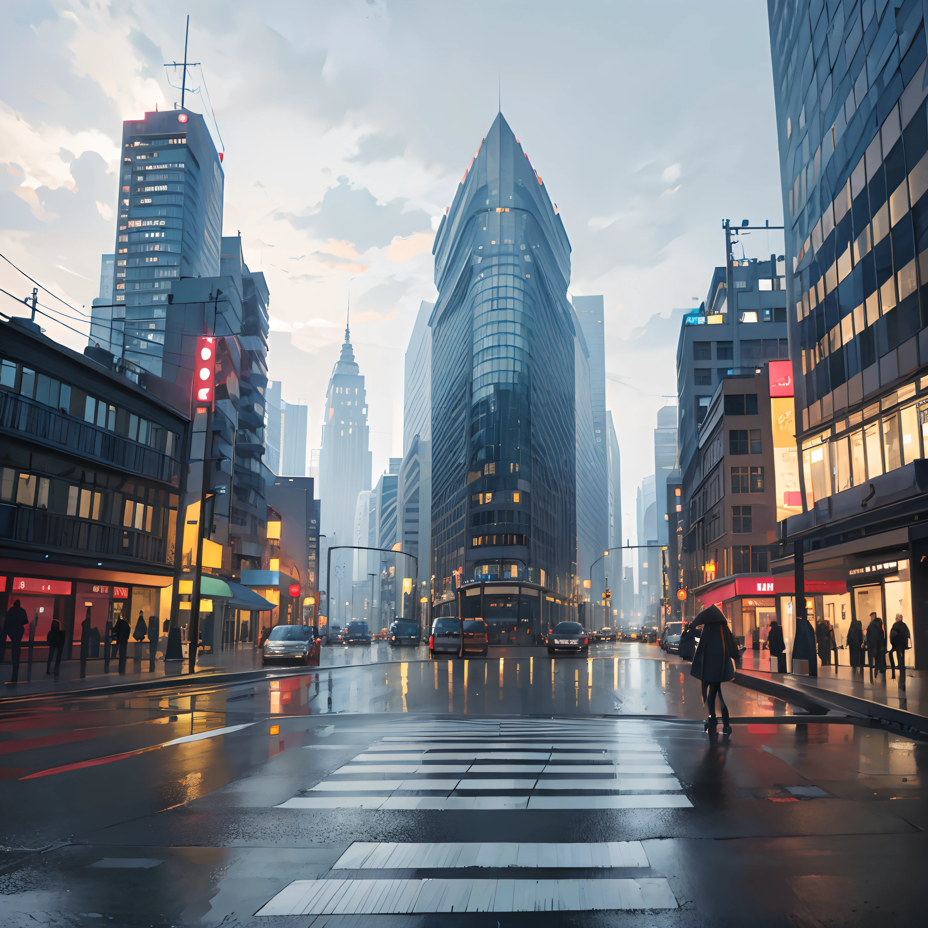 Beautiful city scene, street, gray city, ultra sharp, hd, 8k, manners, beauty, cuteness,  beautiful and attractive city, gray sky, roads, different