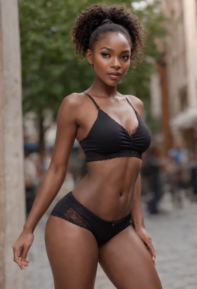 ((Dark African skin, Very deep ebony skin)), ((Its beauty is undeniable)), ((Excited cute face)), ((Hyper detailed perfect eyes,)), ((Pose mignonne)), ((Langue sortie)), ((Seductive )), sexy, (( Tight mesh shirt, shorts courts sexy)), ((African long curly hair afro ponytail,)), (( peau)), (( gros seins )), ((debout, Vue de face)), ((toucher ses propres jambes dans une pose sexy)), ((dehors, Ville publique)), Sharp Focus CGI, photoreallistic, High detail, Realstic, Masterpiece, absurdes, Best quality, Hdr, High quality, high-definition, Extremely detailed, 8k wallpaper, Intricate details, 8K UHD, Full-HD, (photo realist:1.2), contraste, intense illumination, lighting cinematic, natural lighting, hard light, contre-jour, Illumination globale, occlusion ambiante, ebony naked spreading to show dirty