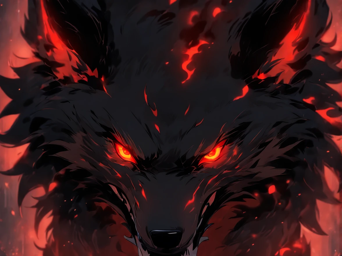 Red-eyed black wolf robot, Lava Demon Wolf, Portrait style in wallpaper, Realism, modular, UHD image, --niji 5