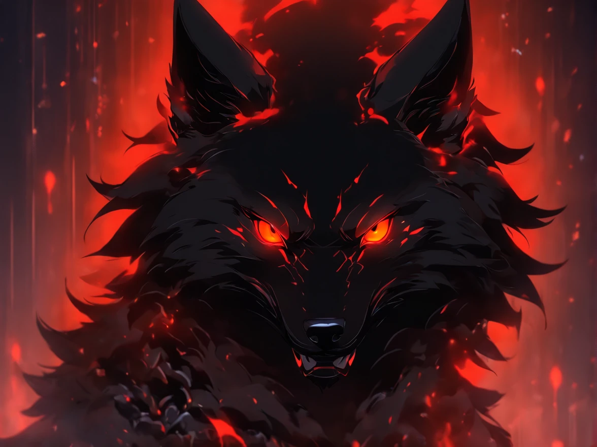 Red-eyed black wolf robot, Lava Demon Wolf, Portrait style in wallpaper, Realism, modular, UHD image, --niji 5