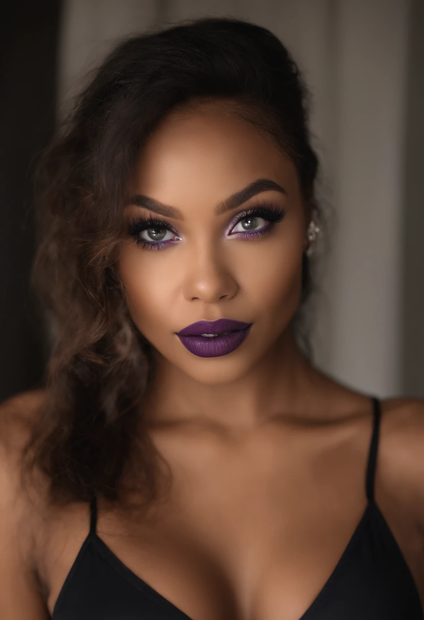Waxed black woman with matching tank top and panties, fille sexy aux yeux bleus, Portrait Sophie Mudd, Portrait de Corinna Kopf, cheveux noirs et grands yeux, Selfie d'une jeune femme, Les yeux dans le club Violet Myers, ohne Maquillage, maquillage naturel, Look directly into the camera, Visage avec Artgram, dezentes Maquillage, Superbe photo du corps entier, dans la chambre, Fission