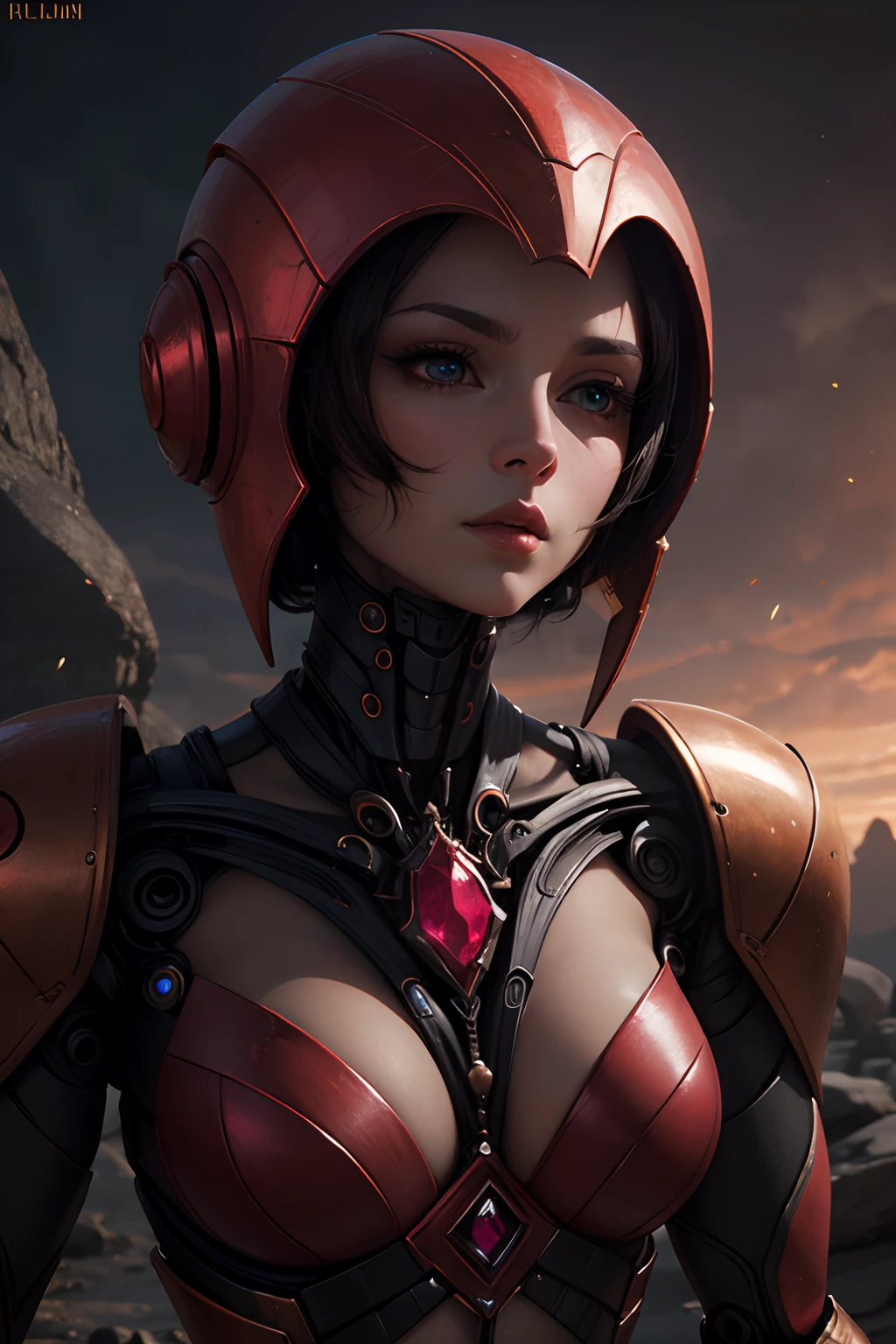 A highly expressive ruby gemstone female humanoid alien golem, high quality, imagination, 8k, fantasy art beautiful ruby gemstone woman