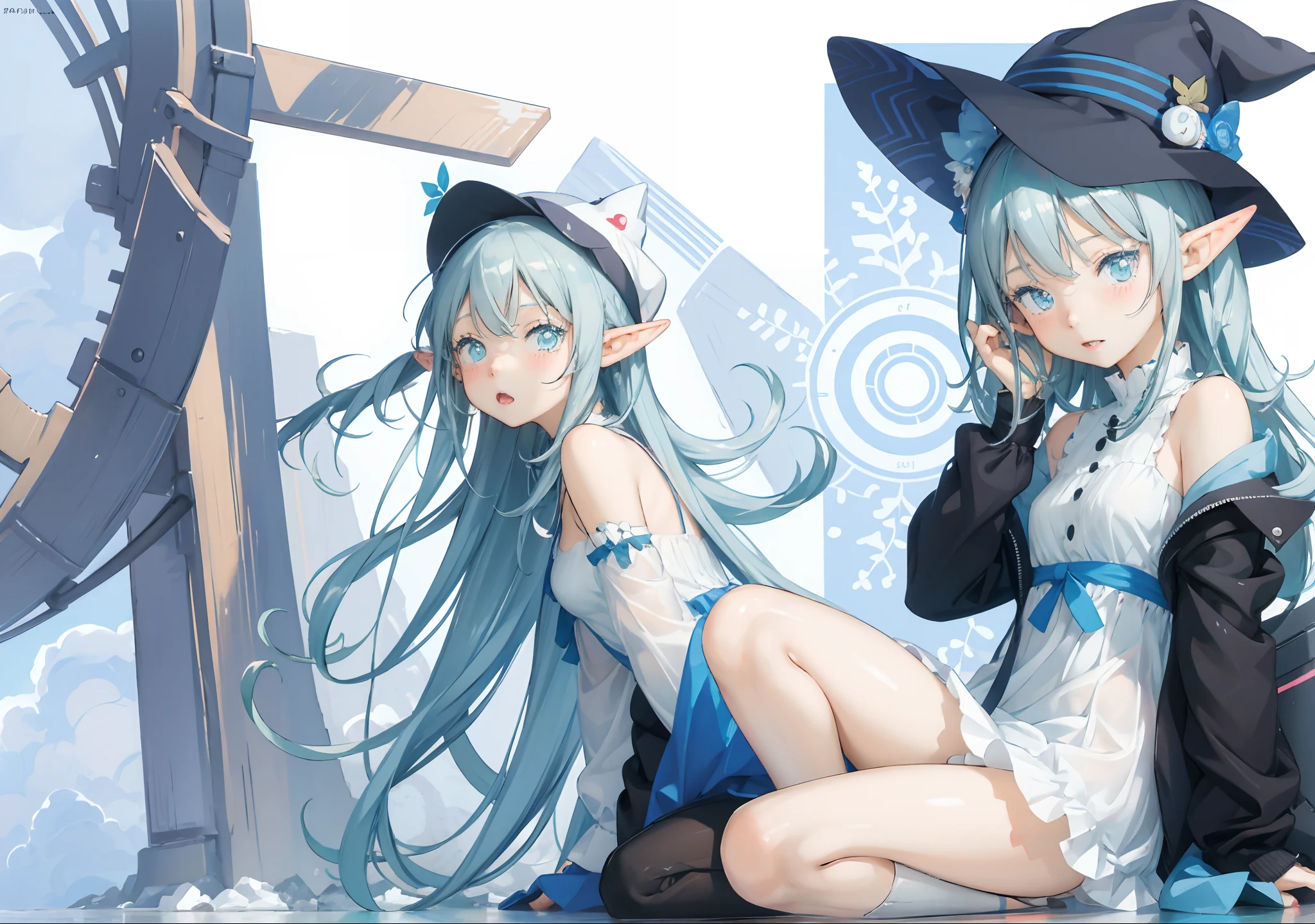 Anime girl sitting on the ground wearing hat and boots, Elf Girl, Cute anime girl, Digital art on Pisif , Digital anime illustration, Digital anime art!!, Pisif, Soft anime illustration, Pisif Contest Champion, Anime style portrait, Cute anime style, in dress, zerochan art, pretty anime girl, Blue Elf,