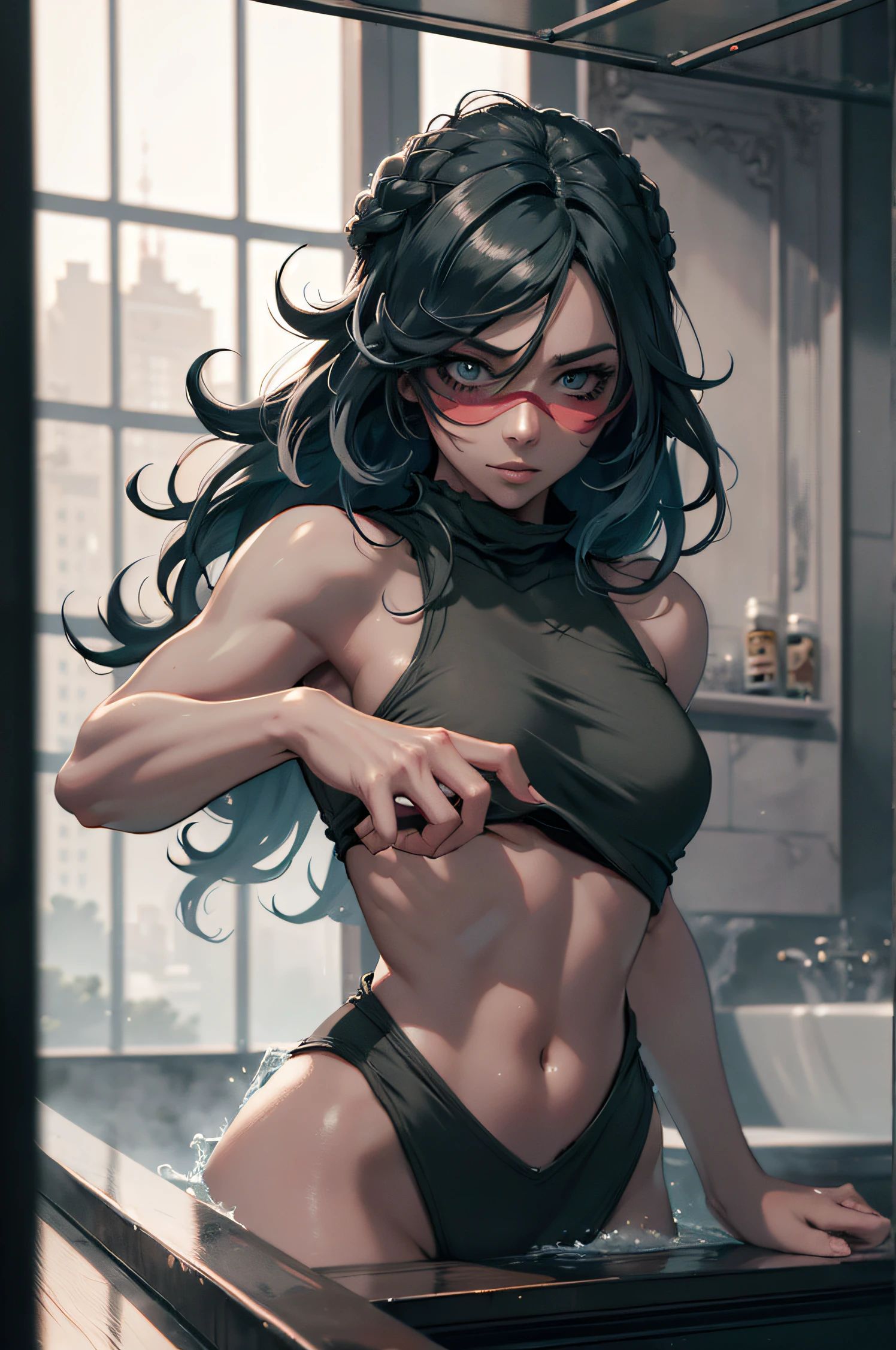 A naked woman, bathing, sleeveless, long hair, dynamic pose, 3d, (8k), detailed texture,(hyperdetailed), (photo realistic), cinematic light, cinematic action, highly detailed, realistic, Isometric, full body, in frame, driven expression, dark theme, (extremely detailed eyes), detailed symmetric realistic face, extremely detailed natural texture, masterpiece, extremely detailed, amazing, fine detail, rich colors, hyper realistic lifelike texture, dramatic lighting, unreal engine, trending on art station, photo realistic, RAW photo, high quality, high res, sharp focus, extremely detailed, cinematic lighting, 8k, high definition, cinematic, neoprene, unreal engine 5, ultra sharp focus