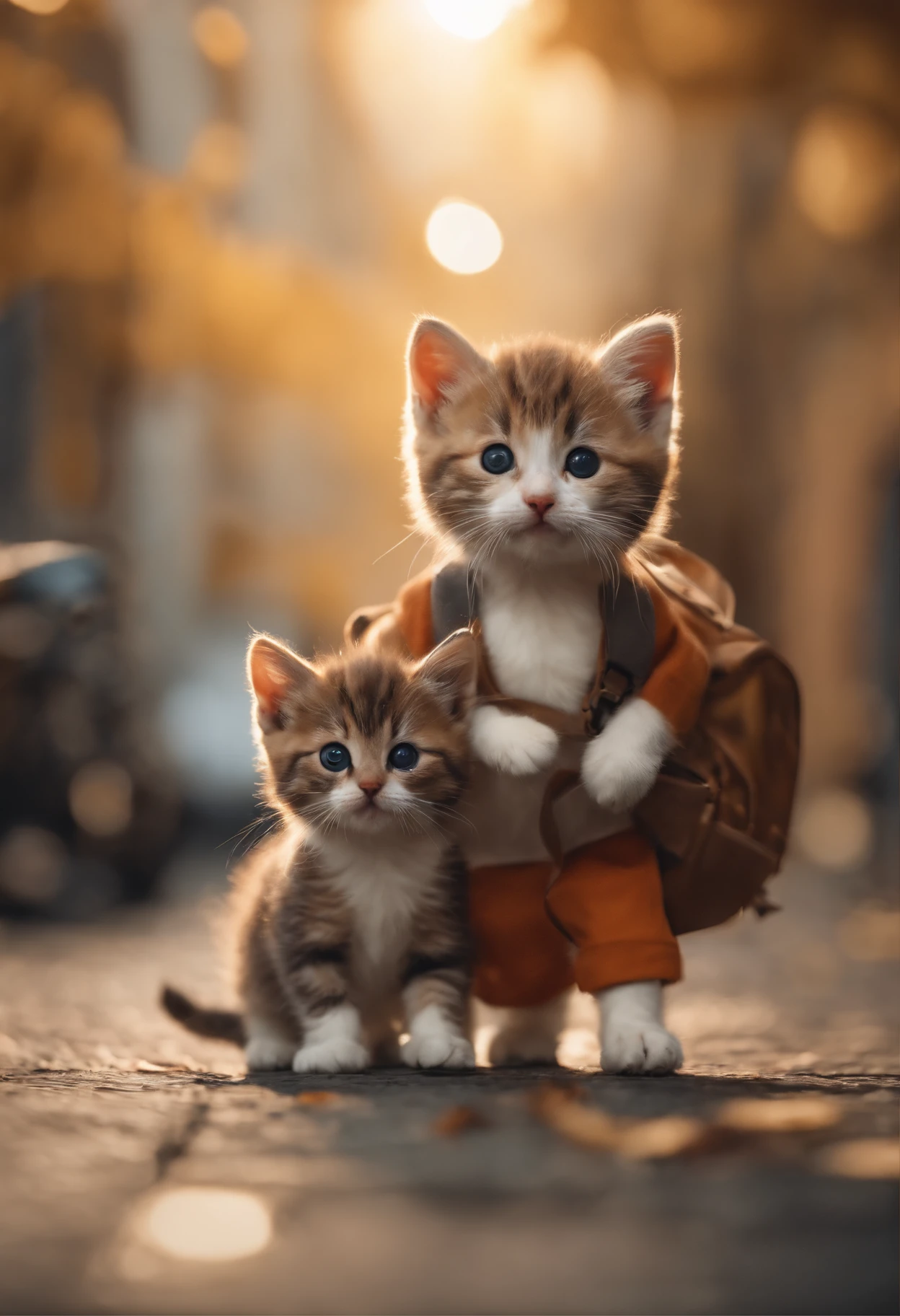 I have two little kittens, a cute little cat, cute kittens, Cutest, Incredibly cute, Adorable and cute, And cute and lovely. They are walking down the street with backpacks, Walking together, commute, Proudly walk down the street, And the cat is walking. They are cute in the style of 🍂 and 🍁, Adorable and cute, Cute and adorable, oh, nice and cute. They are known as real-life Tom and Jerry.