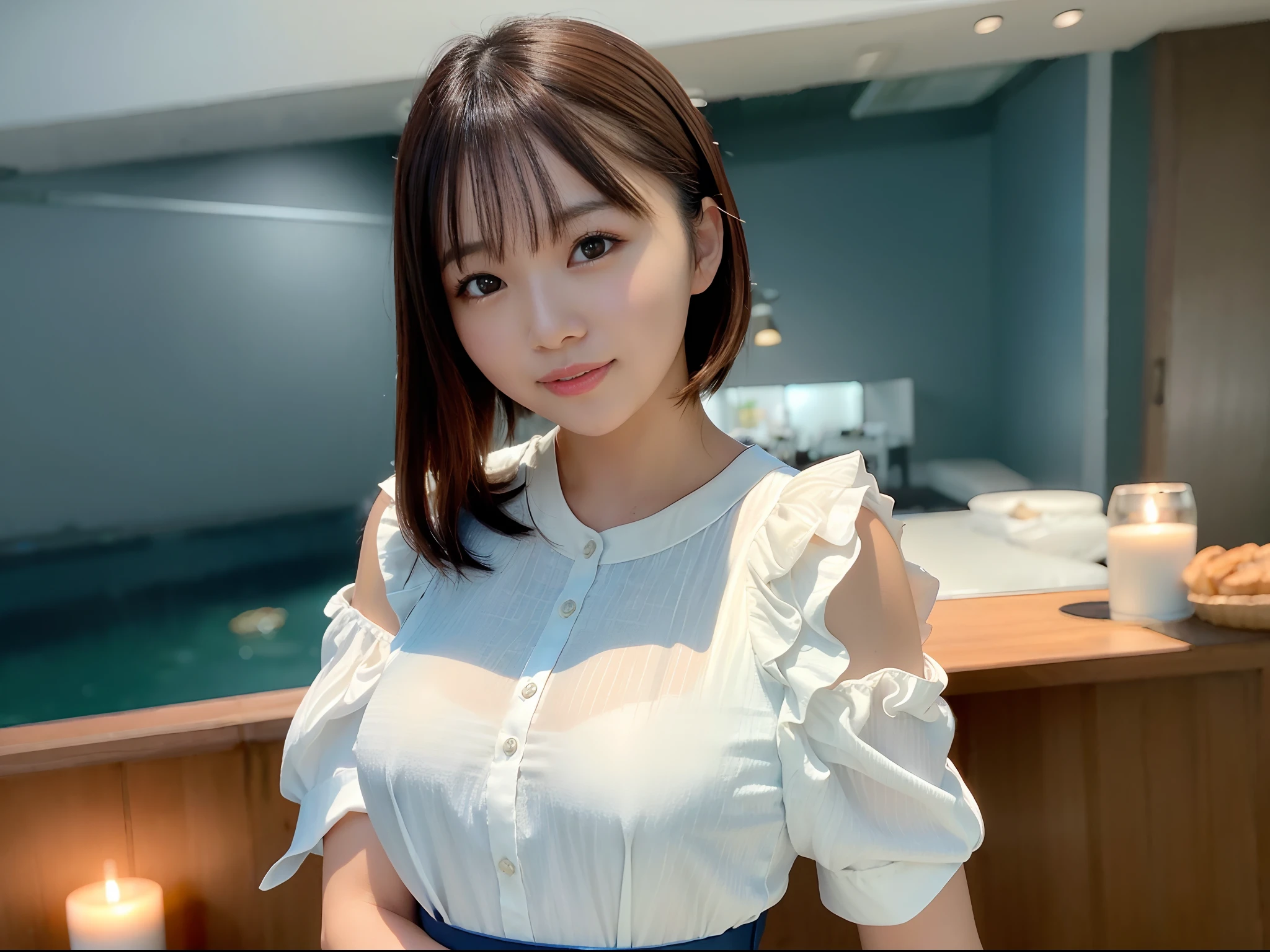 (skin blemish:1.2), (skindentation), black eye, 1woman, 25yo, (((woman))), solo, realistic, best quality, photorealistic, masterpiece, 8k, high res, solo, extremely detailed face, (professional lighting, bokeh), (light particles, lens flare, glowing particles:0.6), (dynamic pose:1.2), soft lighting, top angle view, fashionable and trendy atmosphere, japan, street, tokyo, harbour, skytree, tokyo tower, ((daytime)), sky, ((looking at the viewer:1)), (looking at the camera),(portrait:0.6), cowboy shot, gorgeous, standing, keep original facial proportion, wide shoulder, full body, (medium breast), (medium hair), brown hair, floating hair, lips, lipstick, seductive smile, floating hair, smile, open_mouth, teeth, blouse, (flowery pattern summer dress:1), eyelashes, mole, (mole under eye:1),