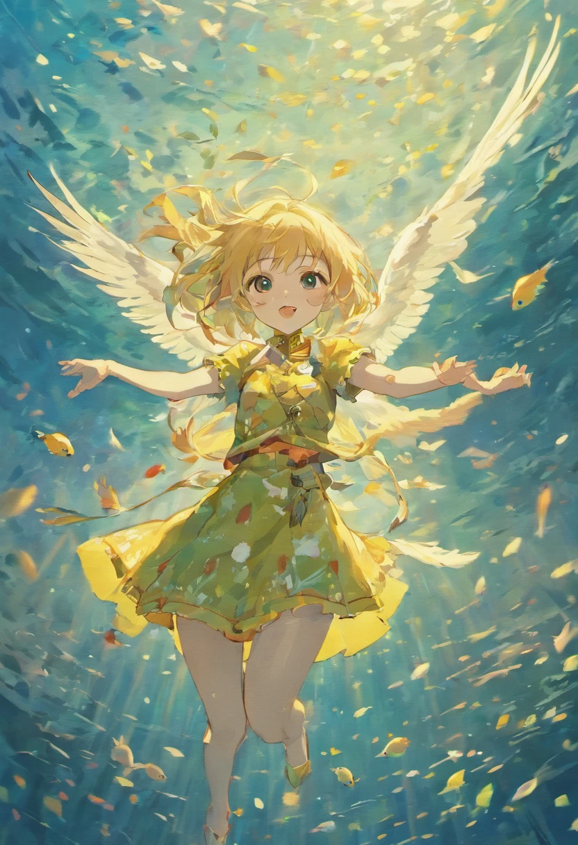 Birds fly in the sky,Fish swimming in the lake