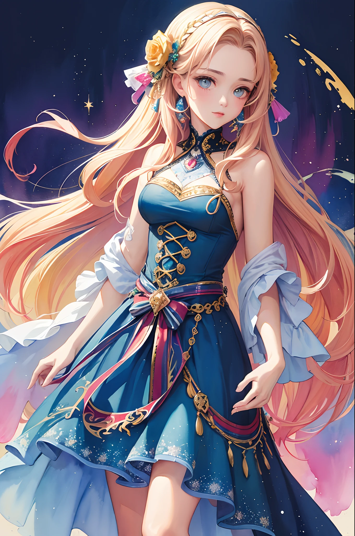 (masterpiece, top quality, best quality, official art, beautiful and aesthetic:1.2), (1girl:1.3), extreme detailed,colorful,highest detailed,(watercolour painting:1.3), optical mixing, playful patterns, lively texture, rich colors, unique visual effect