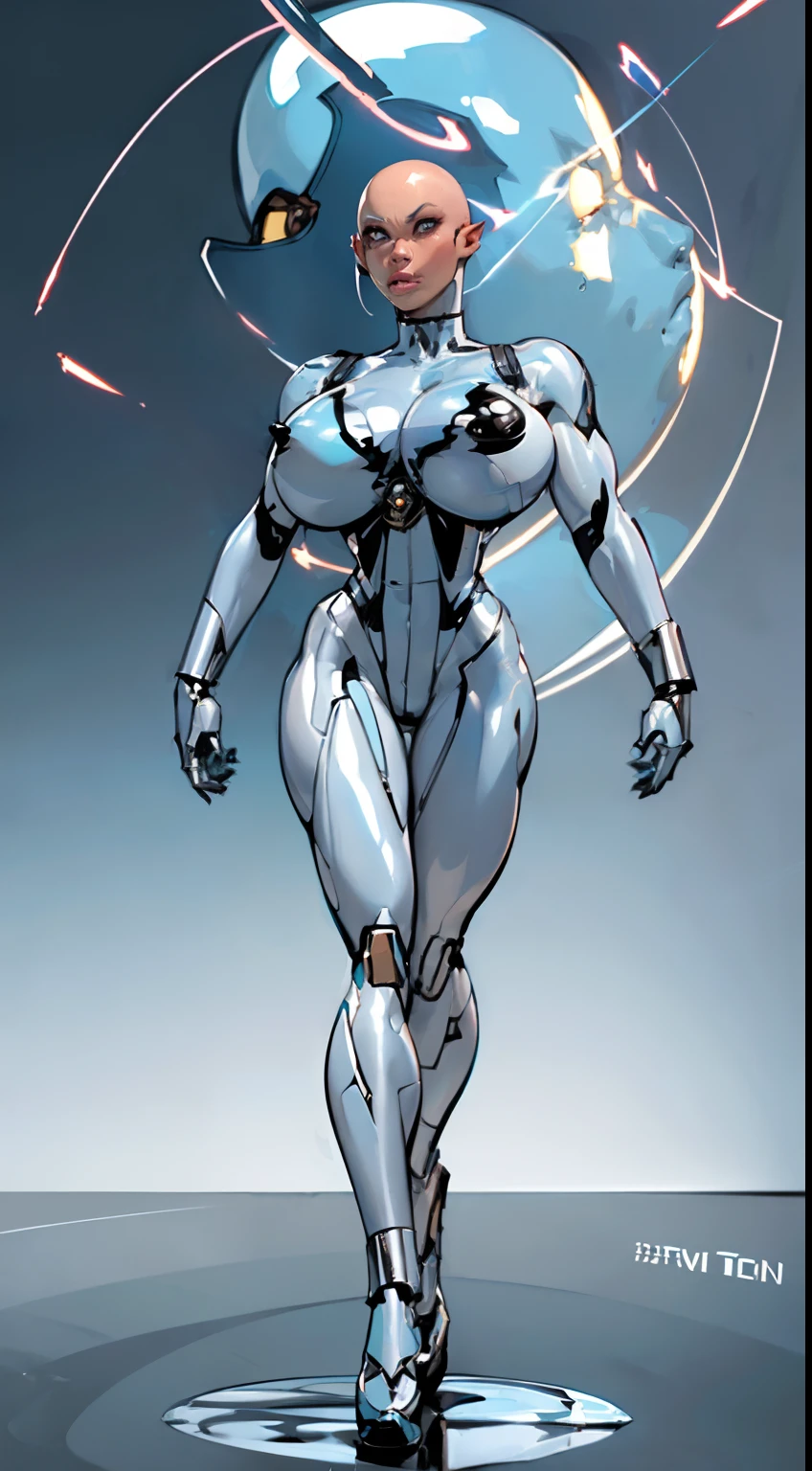 8k ((full body view:1.4)) (large eyes:1.3), defined cheekbones, 1woman, ((the pit style:1.4))((woman has no face, ((sleek chrome bodysuit:1.6)) (detailed face:1.5), lightblue skin,(puffy lips:1.5) (lightblue skin:1.6), (bald woman:1.7), (skinhead) ((stands confident)),(Muscular:1.3), ((gigantic breasts:1.5)) ((side view:0.6)), )highly detailed, majestic, digital photography, art by artgerm and ruan jia and greg rutkowski, ((metal wings on back)), (masterpiece, sidelighting, intricate details