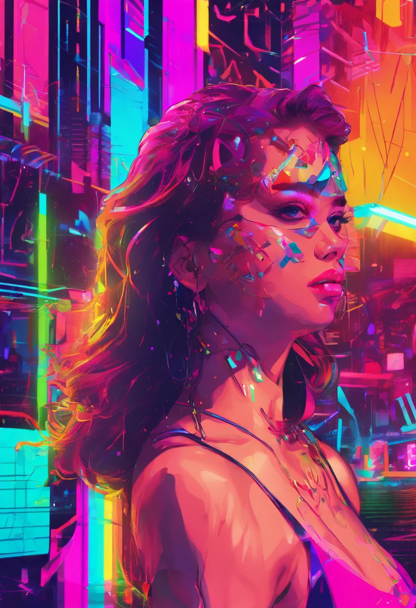 (Front focus),(In the dark:1.6),, (Masterpiece, Top quality, Best, offcial art, Beautiful and aesthetic:1.2),(Masterpiece, Top quality, Best quality, offcial art, Beautiful and aesthetic:1.2),(Masterpiece, Top quality, Best quality, offcial art, Beautiful and aesthetic:1.2), 1girll, Fault art, (Digital distortion), pixelated fragments, corrupted data,colorful noise, visual chaos,contemporary aesthetics