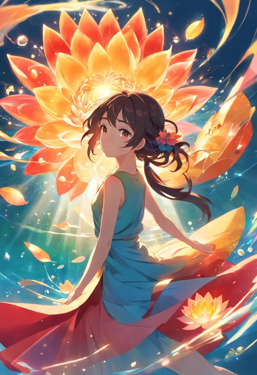 Enlightened Mind, Red tones from orange to gold.. All about rainbow lotus, And float on transparency., clear water, Gold gradient background with light transparency. Golden energy flows from the flower core..