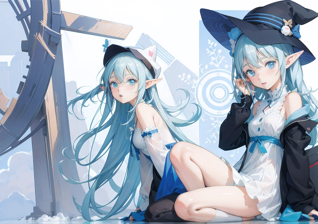 Anime girl sitting on the ground wearing hat and boots, Elf Girl, Cute anime girl, Digital art on Pisif , Digital anime illustration, Digital anime art!!, Pisif, Soft anime illustration, Pisif Contest Champion, Anime style portrait, Cute anime style, loli in dress, zerochan art, pretty anime girl, Blue Elf,