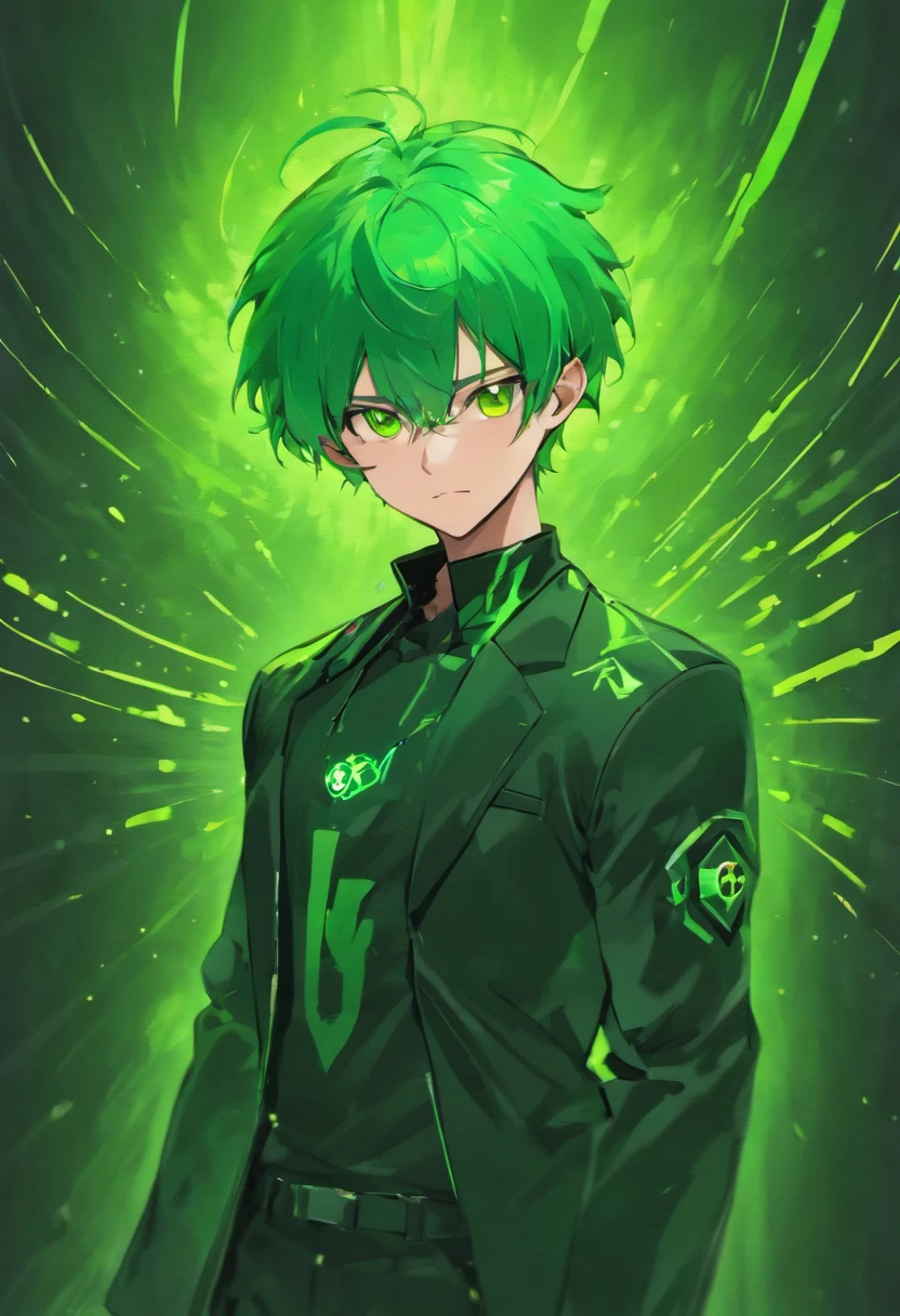 1 guy, green hair, brown eyes, Gantz suit,