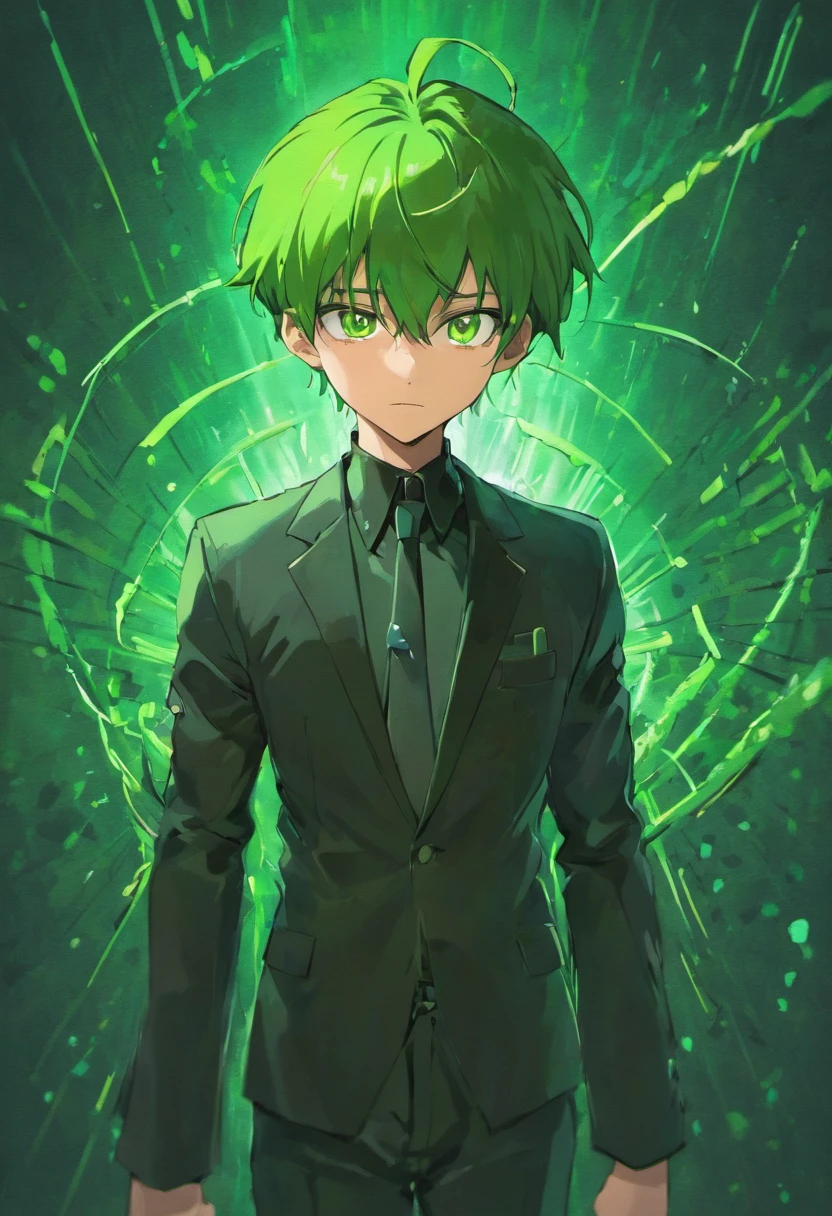1 guy, green hair, brown eyes, Gantz suit,