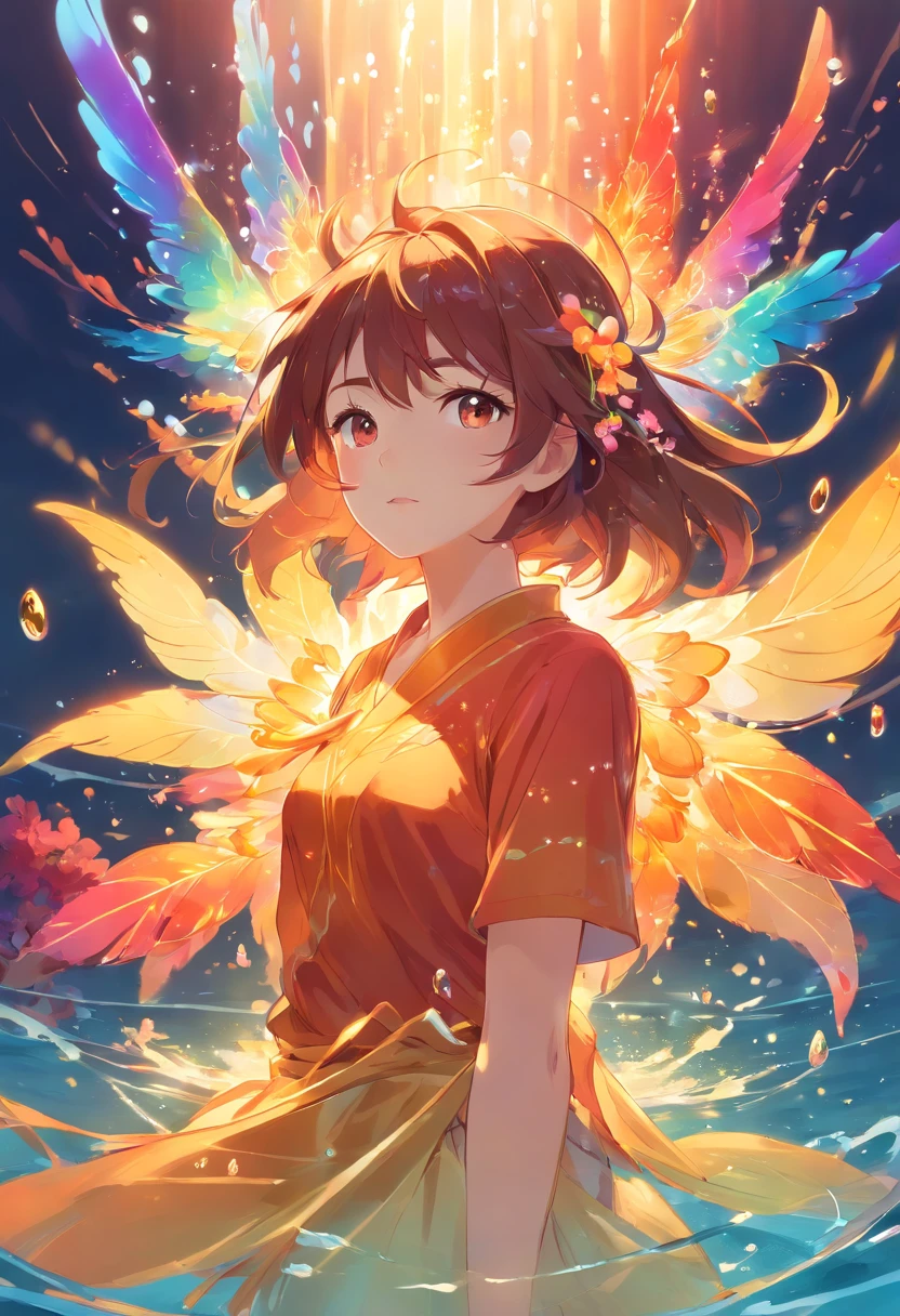 Enlightened Mind, Red tones from orange to gold.. All about rainbow orchid, float on transparency. clear water, Gold gradient background with light transparency. Golden energy flows from the flower core, stunning artwork