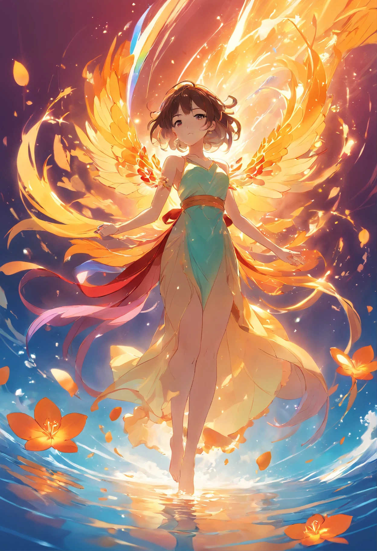 Enlightened Mind, Red tones from orange to gold.. All about rainbow orchid, float on transparency. clear water, Gold gradient background with light transparency. Golden energy flows from the flower core, stunning artwork