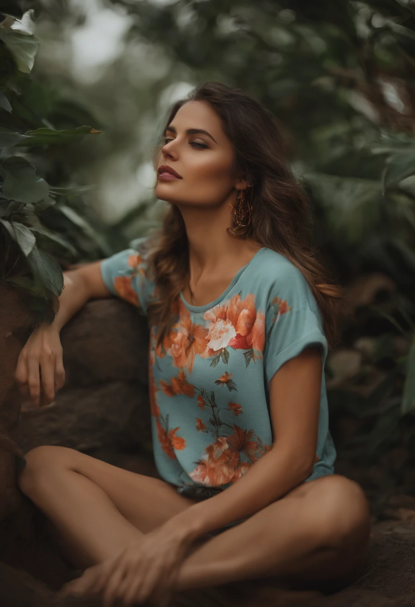 Woman only in T-shirt