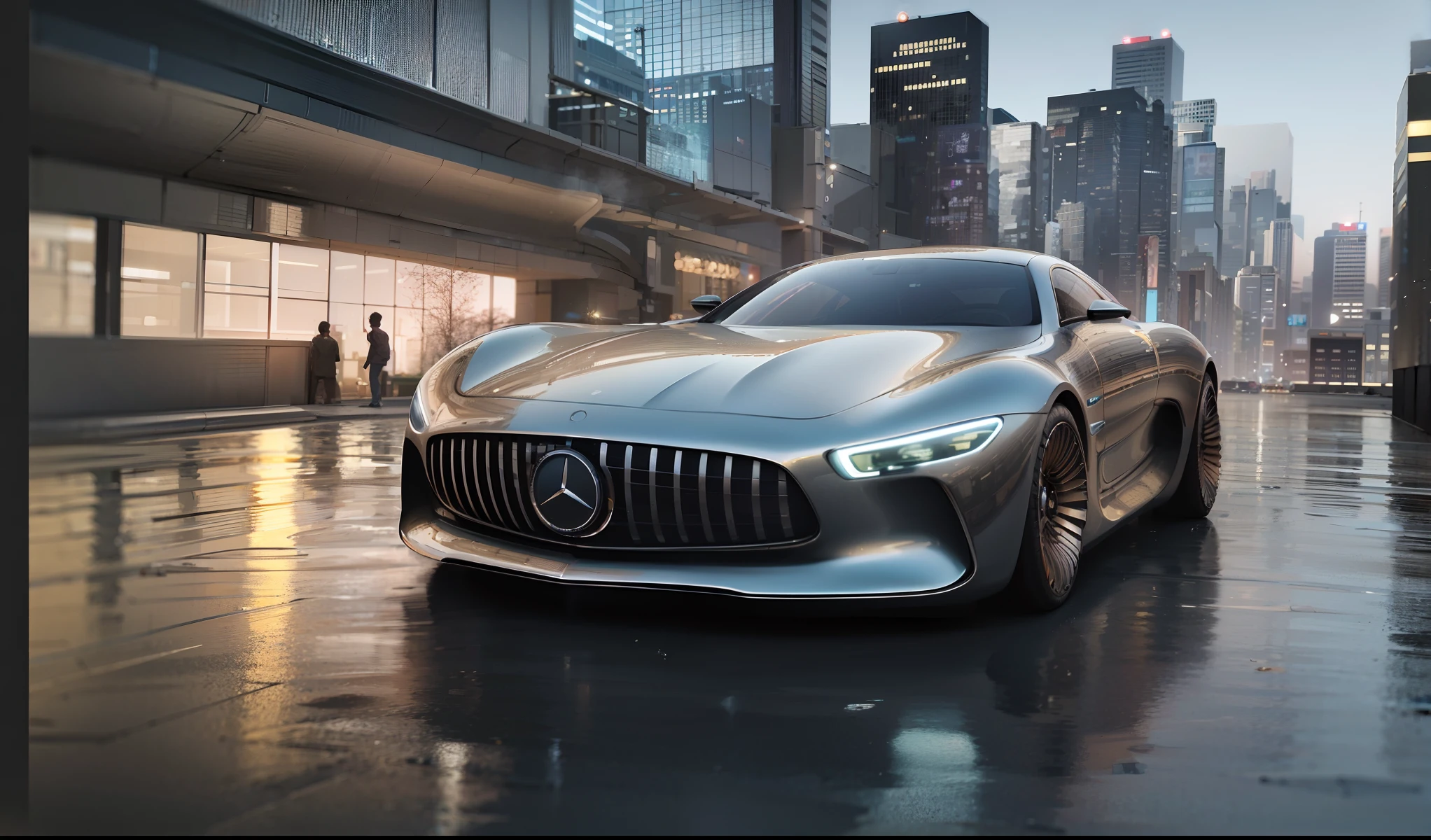 a close up of a silver car in a city street, bmw and mercedes concept cars, luxury hd render, hyper real render, futuristic product car shot, mercedez benz, 8 k cg render, avantgarde 4k wallpaper, 8 k high detail concept art, 3 d hyper realistic render, daily render, hyper realistic render, cinematic front shot, full hd render