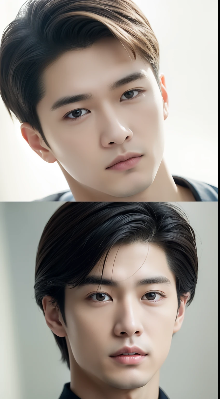 top-quality, masterpiece, 超A high resolution, (realisitic: 1.4), Original photo, wall-paper, Head Photo, The skin, simple background, Black eyes, detaileds, selfy, 1 boys, 18 years old, a handsome, breezing, rays of sunshine, Duan、a room、Amazing handsome man、Cute、Center Part、Johnny's、A face like Ryo Yoshizawa、Refreshing、not too thick eyebrows、orthodox christianity