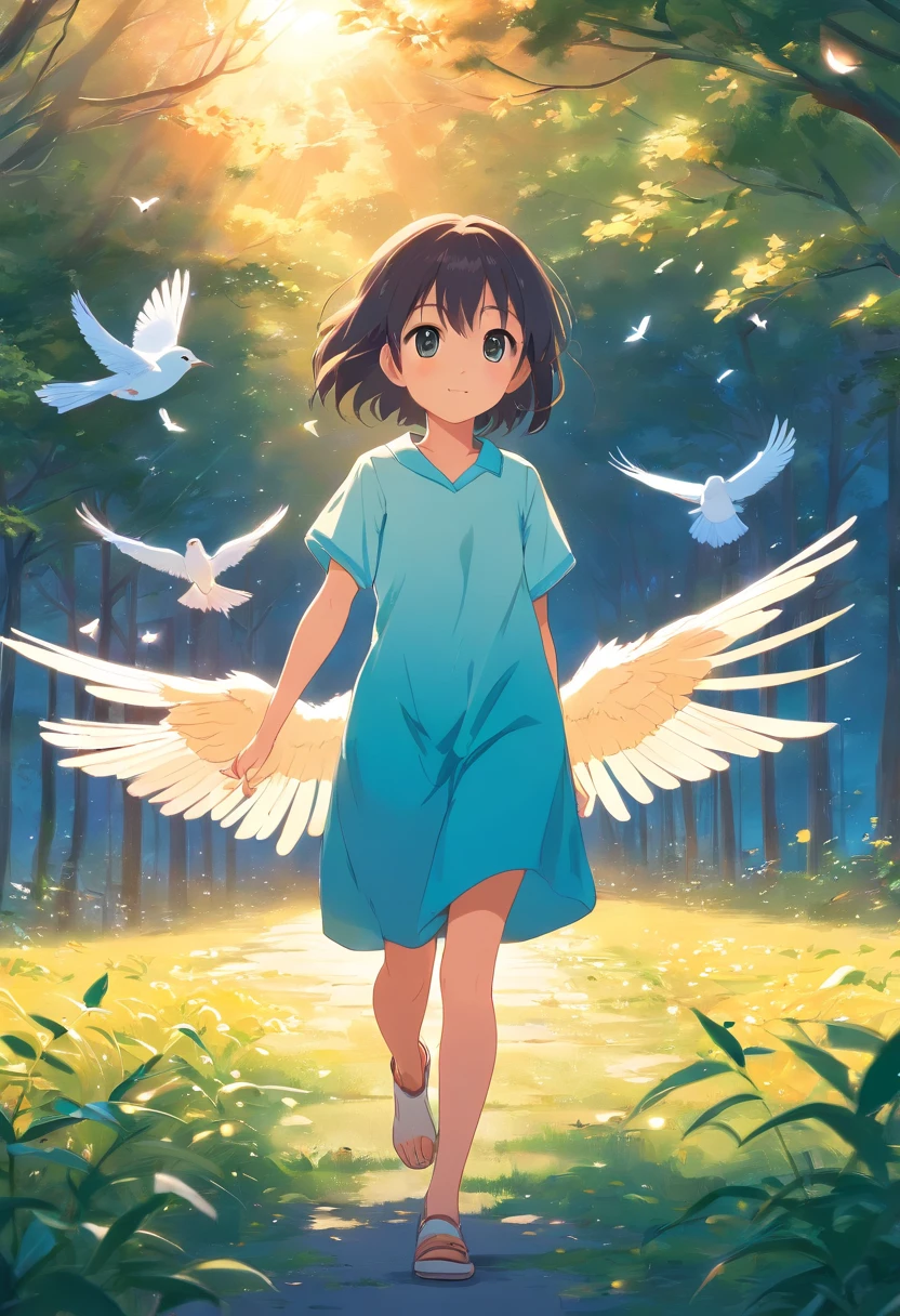 (birds,Cute,childrenbook illustration,It features a simple) (Bright colors,Pastel colors) (Soft lighting) (Best Quality,hight resolution)