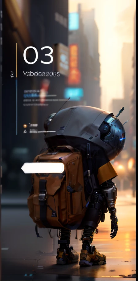 a close up of a person with a backpack and a backpack, robot lurks in the background, ethereal and mecha theme, trending on unreal 5, discarded mechsuit in background, it is wednesday my dudes, adorable friendly robot, trending on unreal engine 5, cyberpunk pikachu, cyberpunk vibe, cyberpunk theme, the robot wearing her human mask, robot monster in background