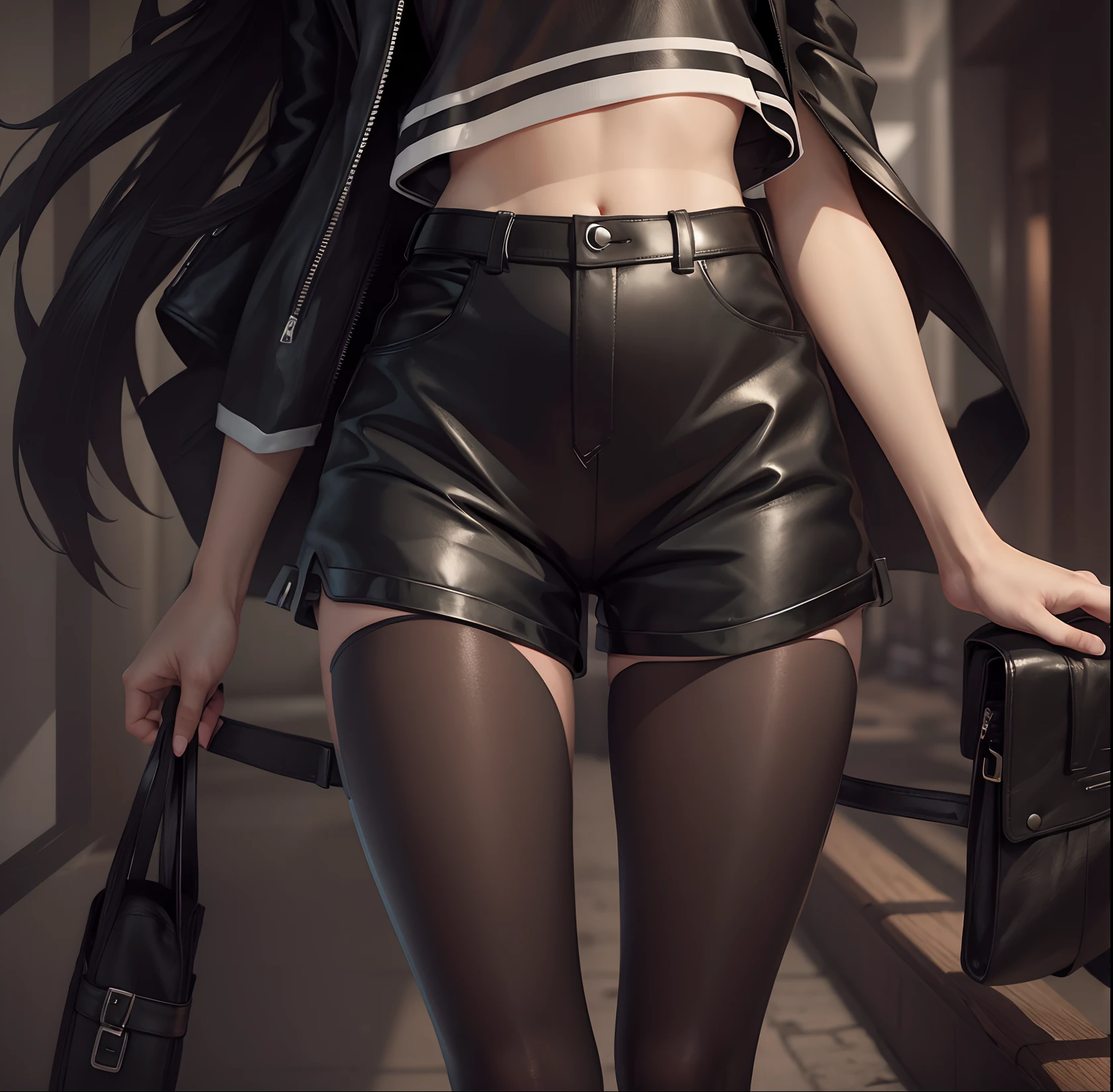 Black leather shorts