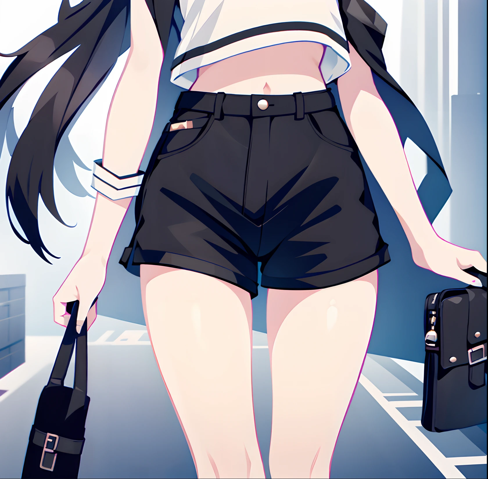 Black leather shorts at front