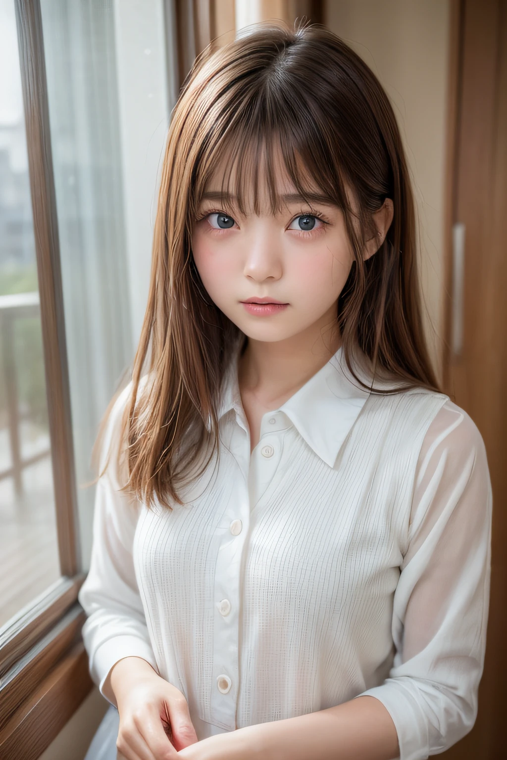 ((highest quality)), ((Photo quality)), (detailed), Perfect Face,,delicate,White blouse
