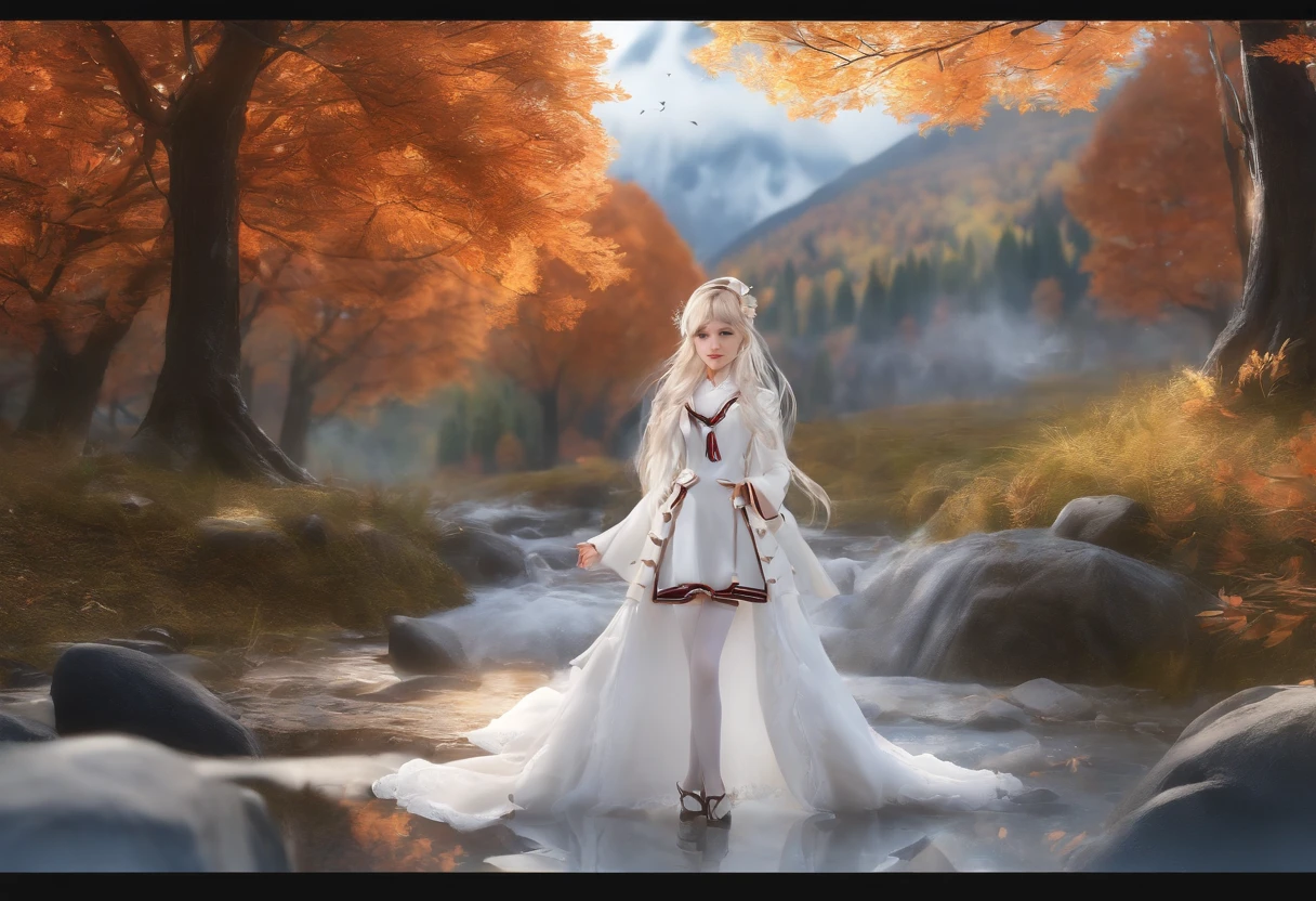 JK school uniform,White-skinned,hairlong,long legs,white stockings,Teenage female,Masterpiece
Snowy Mountains,Autumn foliage,surrounded by cloud,Thick clouds,oc render,hiquality,tmasterpiece,Hyper-realistic,Ultra photo realsisim,8K,Super-slim;,Ultra Detailed,Ultra-wide viewing angle,Dynamic viewing angle