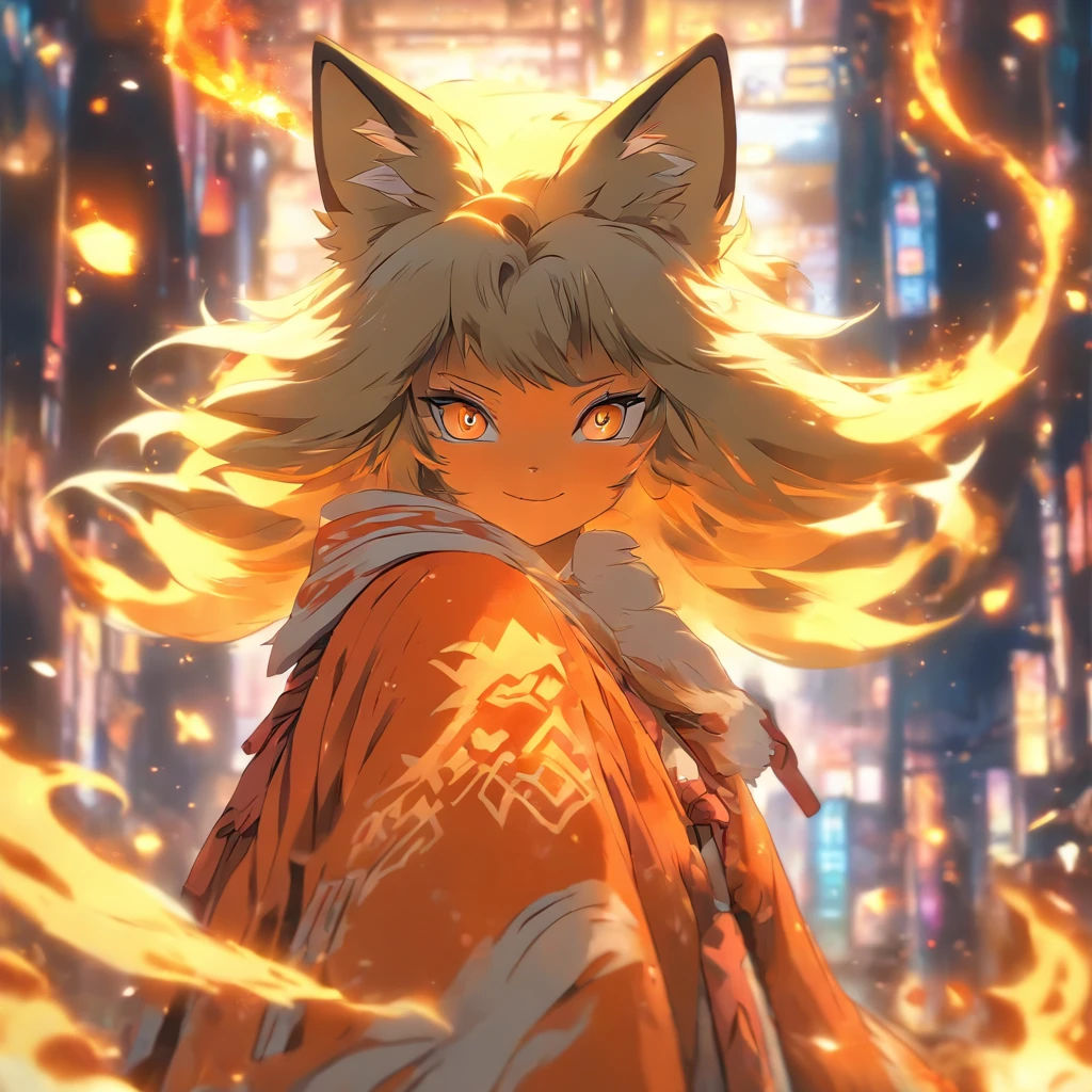 1girl,solo,, official art, unity 8k wallpaper, ultra detailed, beautiful and aesthetic, beautiful, masterpiece, best quality,, Kitsune witch, fox mask, haori jacket, foxfire spell, fox familiar, transformation,