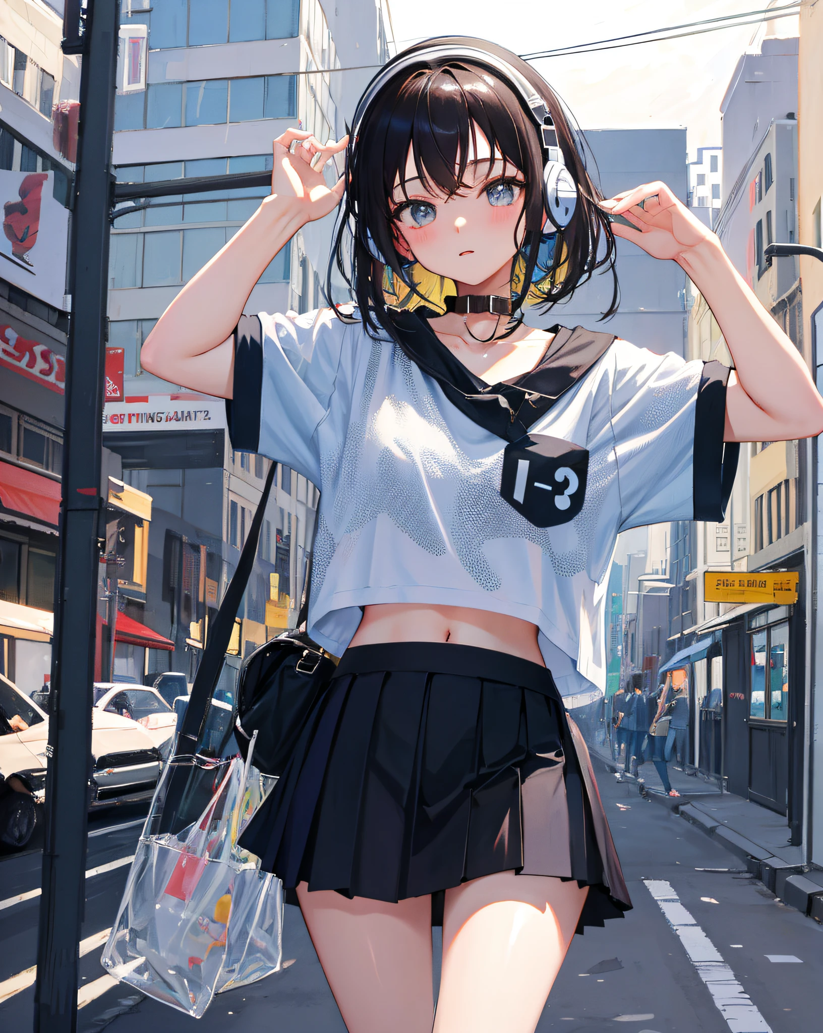 (masterpiece) 1girl,portrait,(8k, RAW photo, best quality, ultra high res, photorealistic, ultra-detailed),legs wide,kneeling,missionary,camera low,camera close,best quality,1girl,solo,streaked hair,choker,(graffiti:1.25),paint splatter,arms on hips,leaning back,looking at camera,armband,thigh strap,streaked hair,head down,head tilt,tight,thin,small,perfect face,ninym ralei,