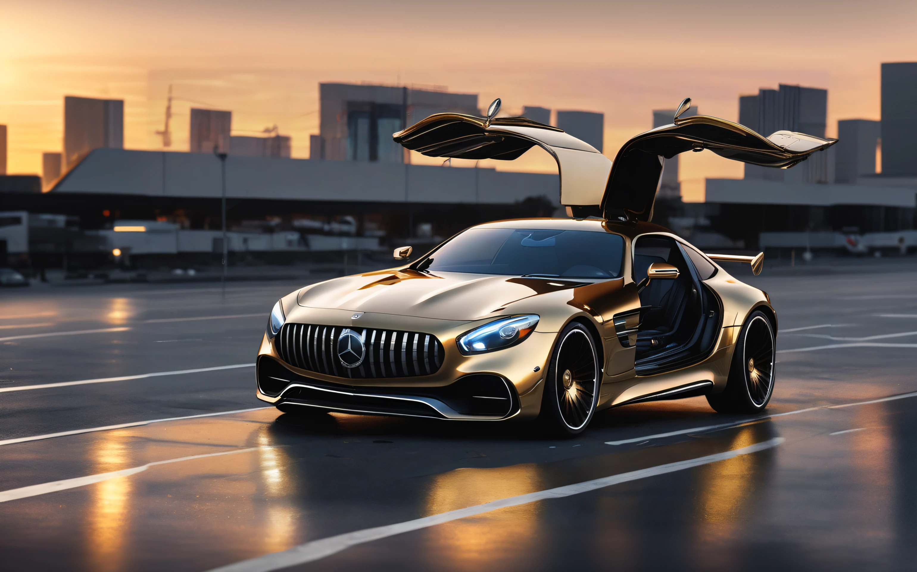 a close up of a car with open doors on a city street, luxury hd render, hyper real render, bmw and mercedes concept cars, mercedez benz, cgi render, realistic cgi render, cgi rendering, hyper realistic render, 8 k cg render, mercedes, stunning render, hyper - realistic render, hyper-realistic render, high render, bright light masterpiece